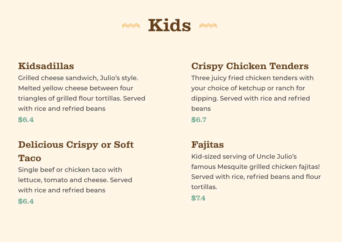 Uncle Julio's Menu With Kids Prices