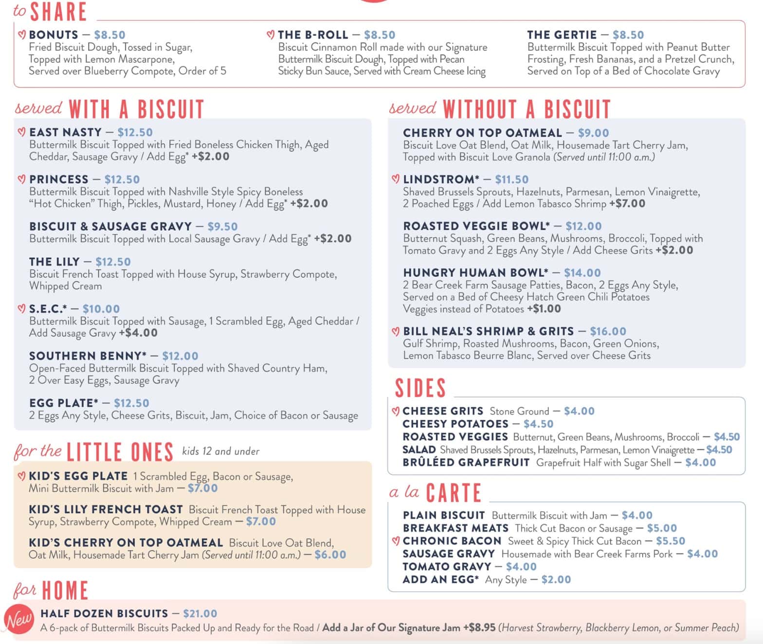 Biscuit Love With A Biscuit, Without A Biscuit, Kids, Sides, and A la Carte Menu