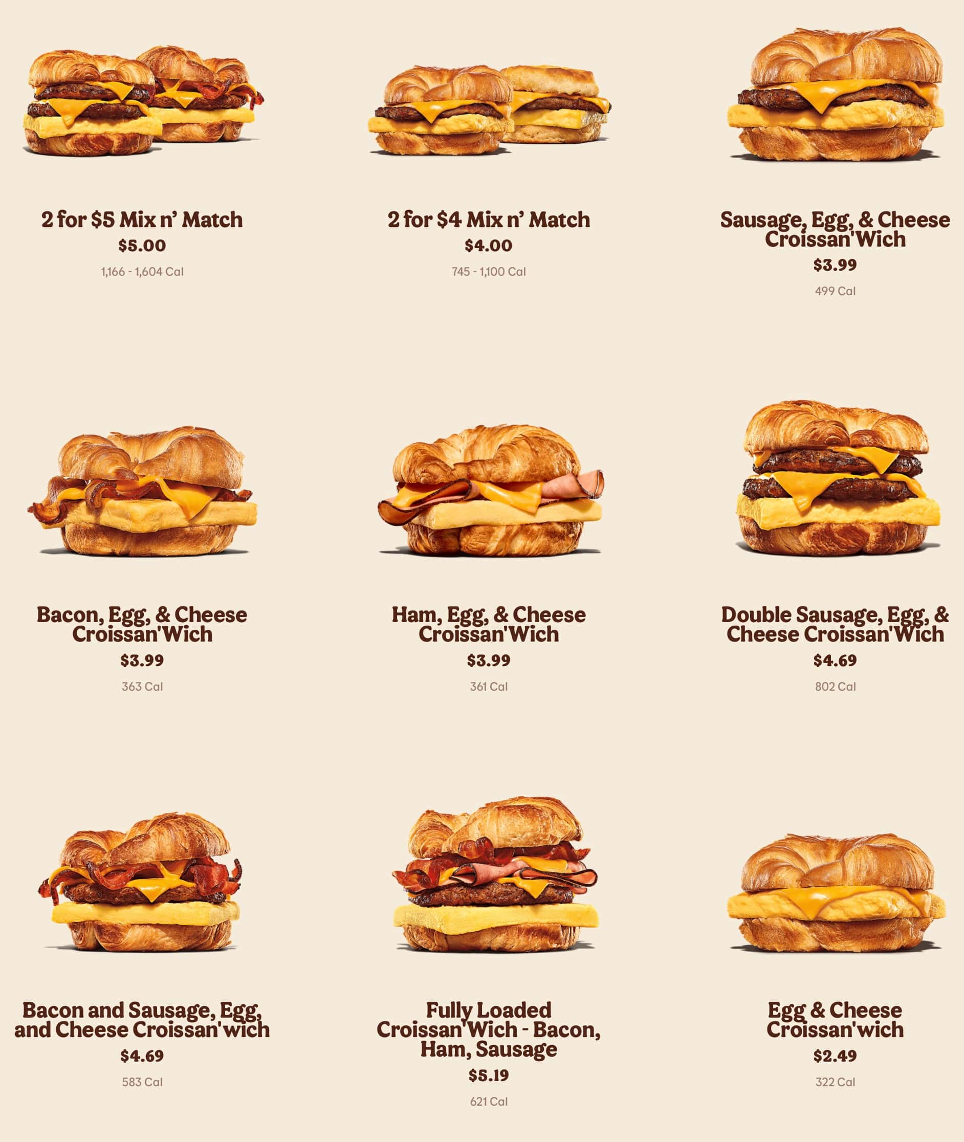 Burger King Breakfast Sandwiches Menu