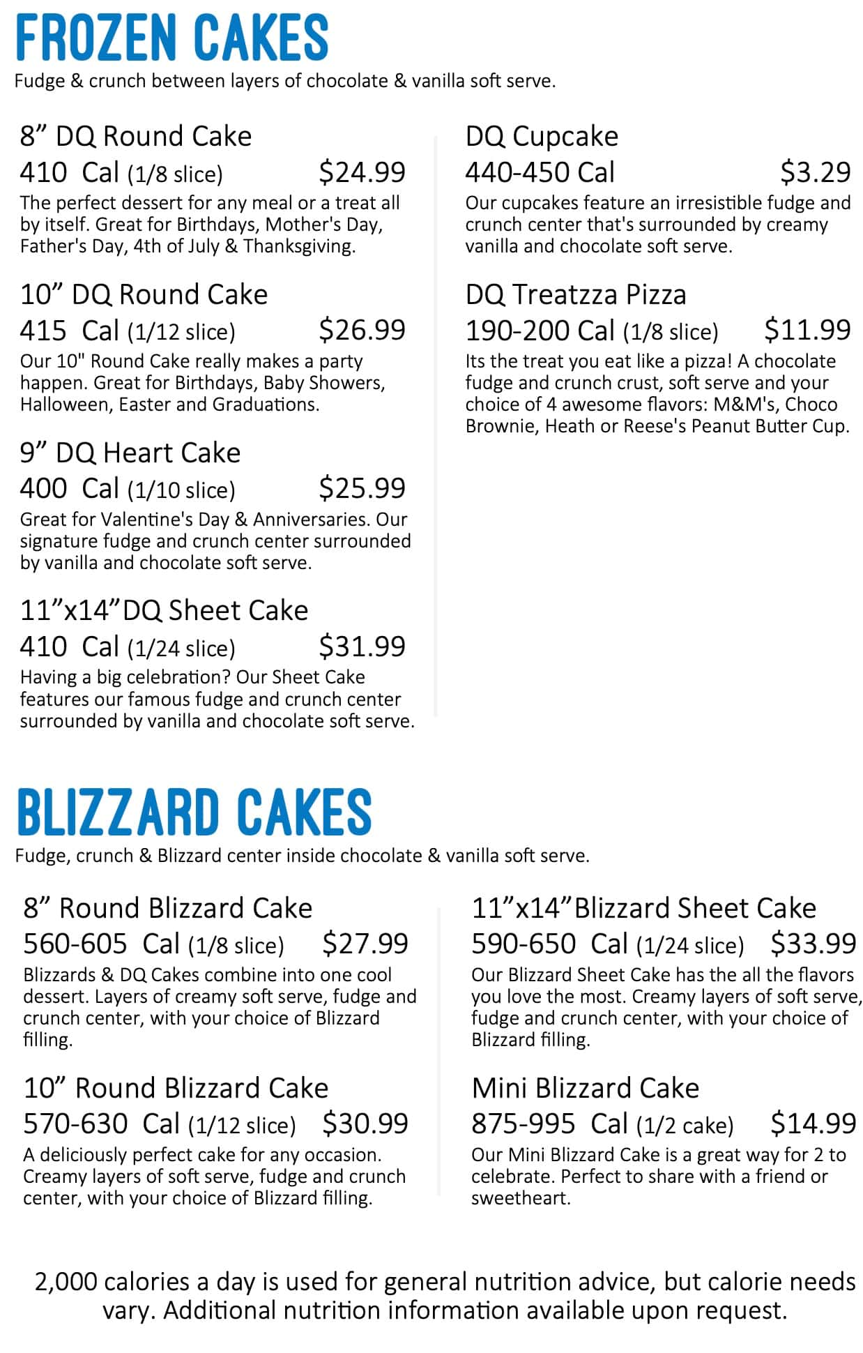 Dairy Queen Anchorage Cakes Menu