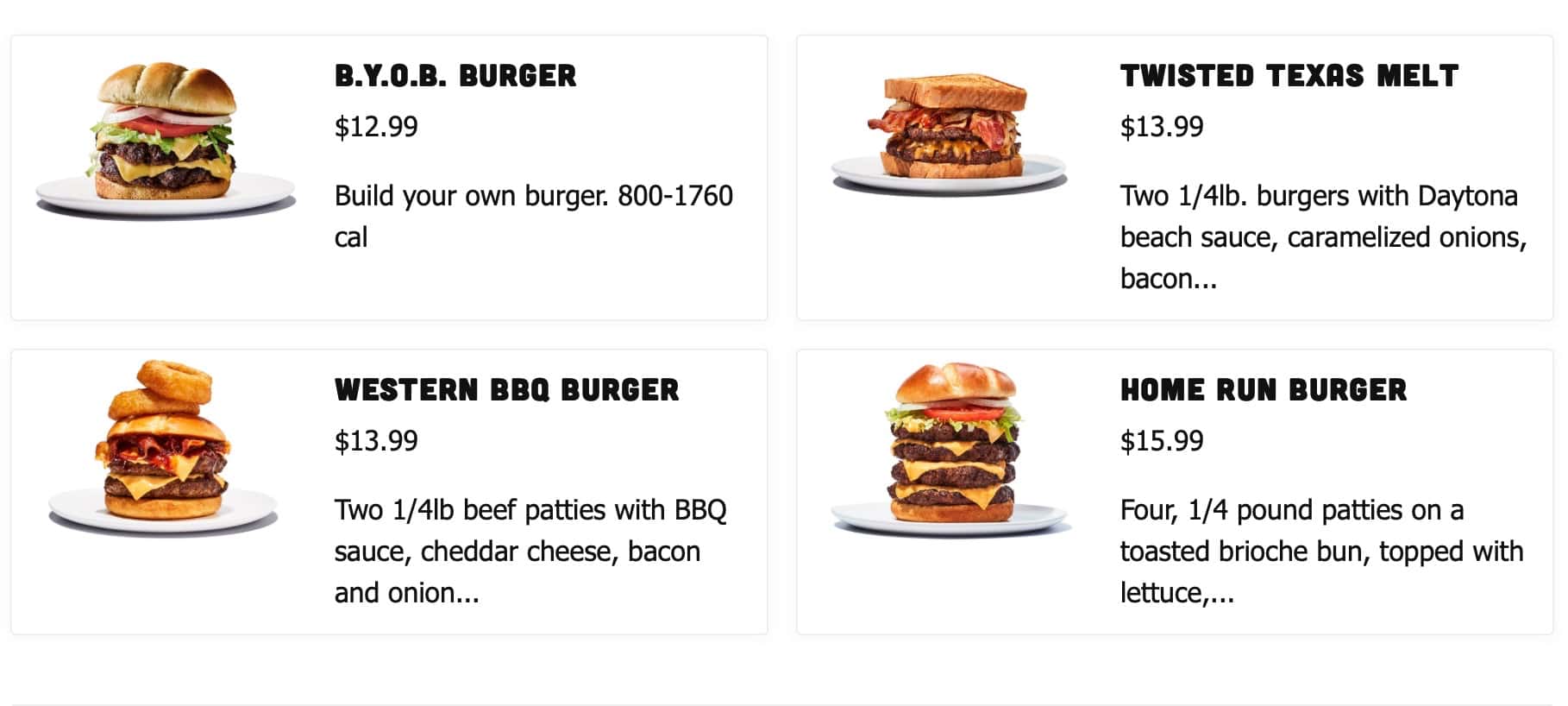 Hooters Burgers Menu