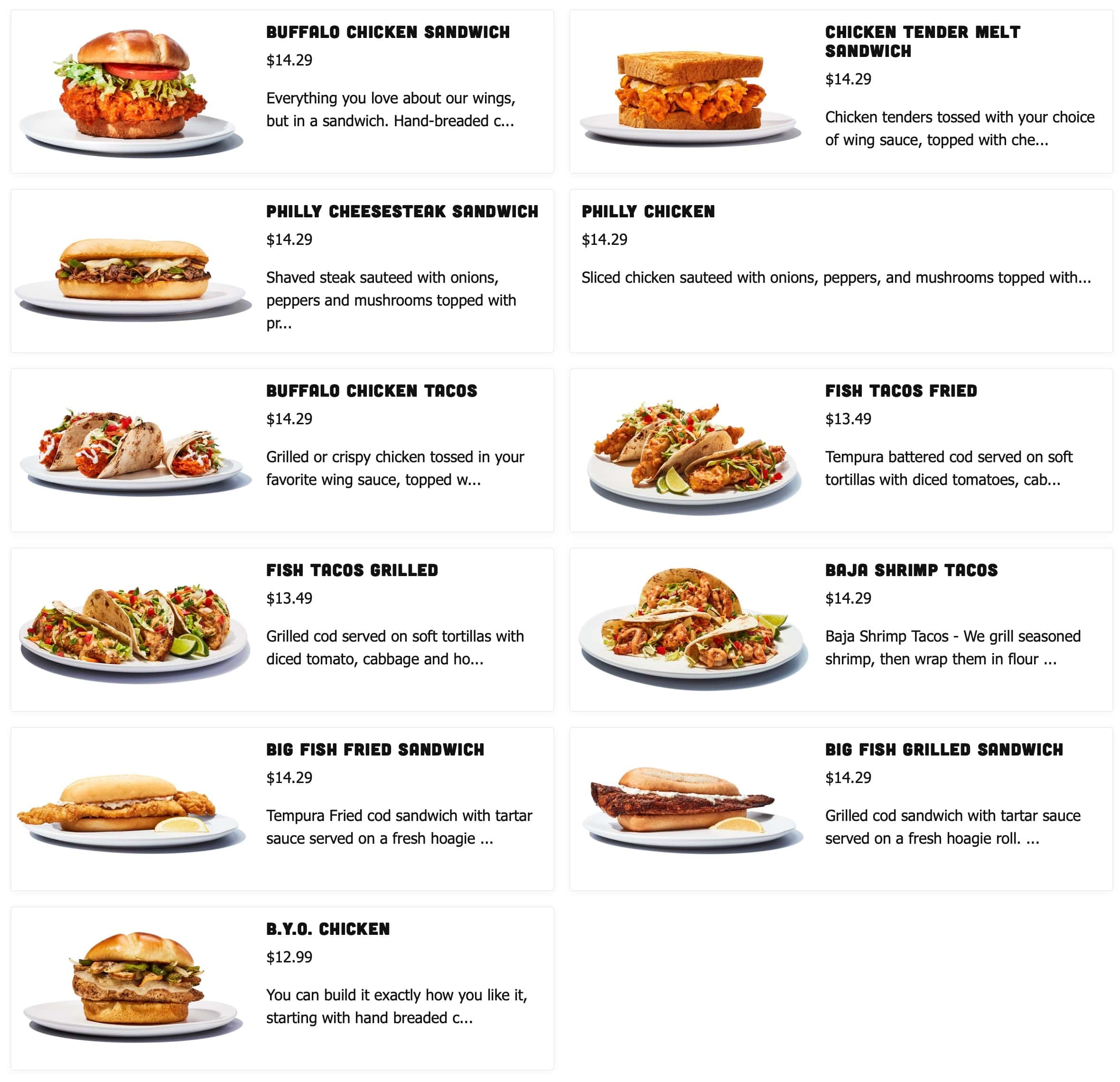 Hooters Sandwiches Menu