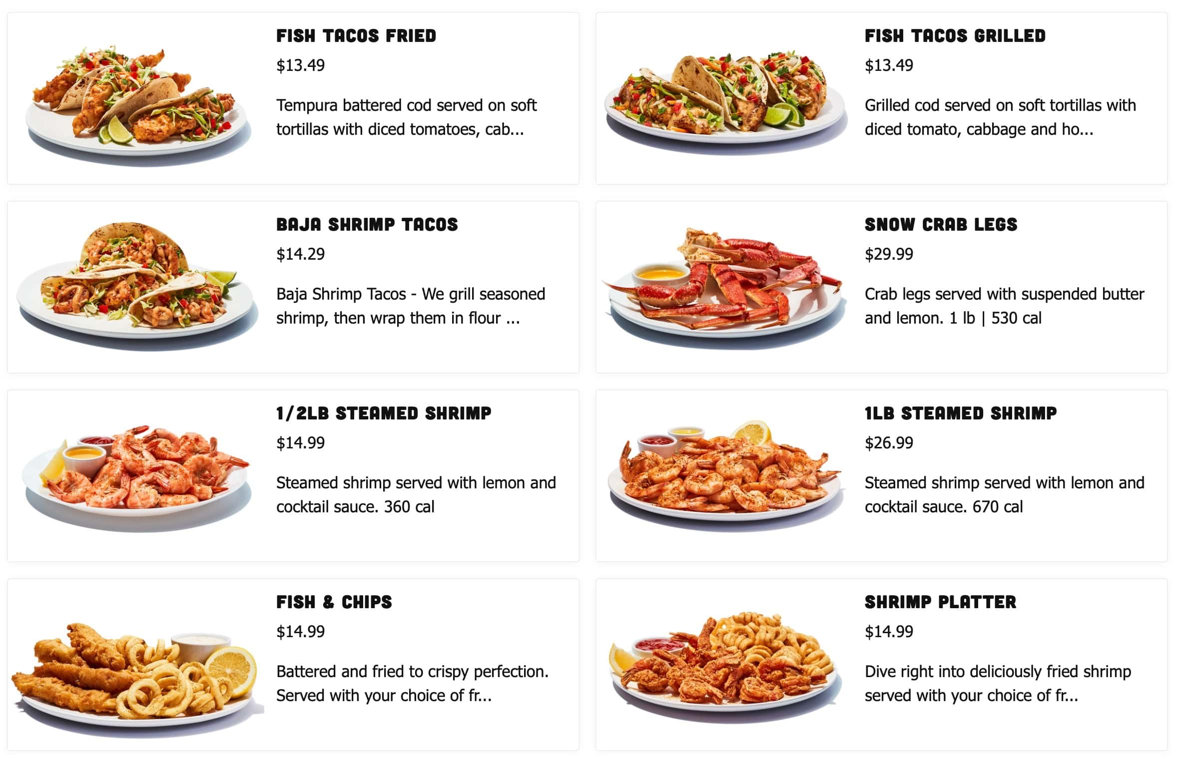 Hooters Seafood Menu