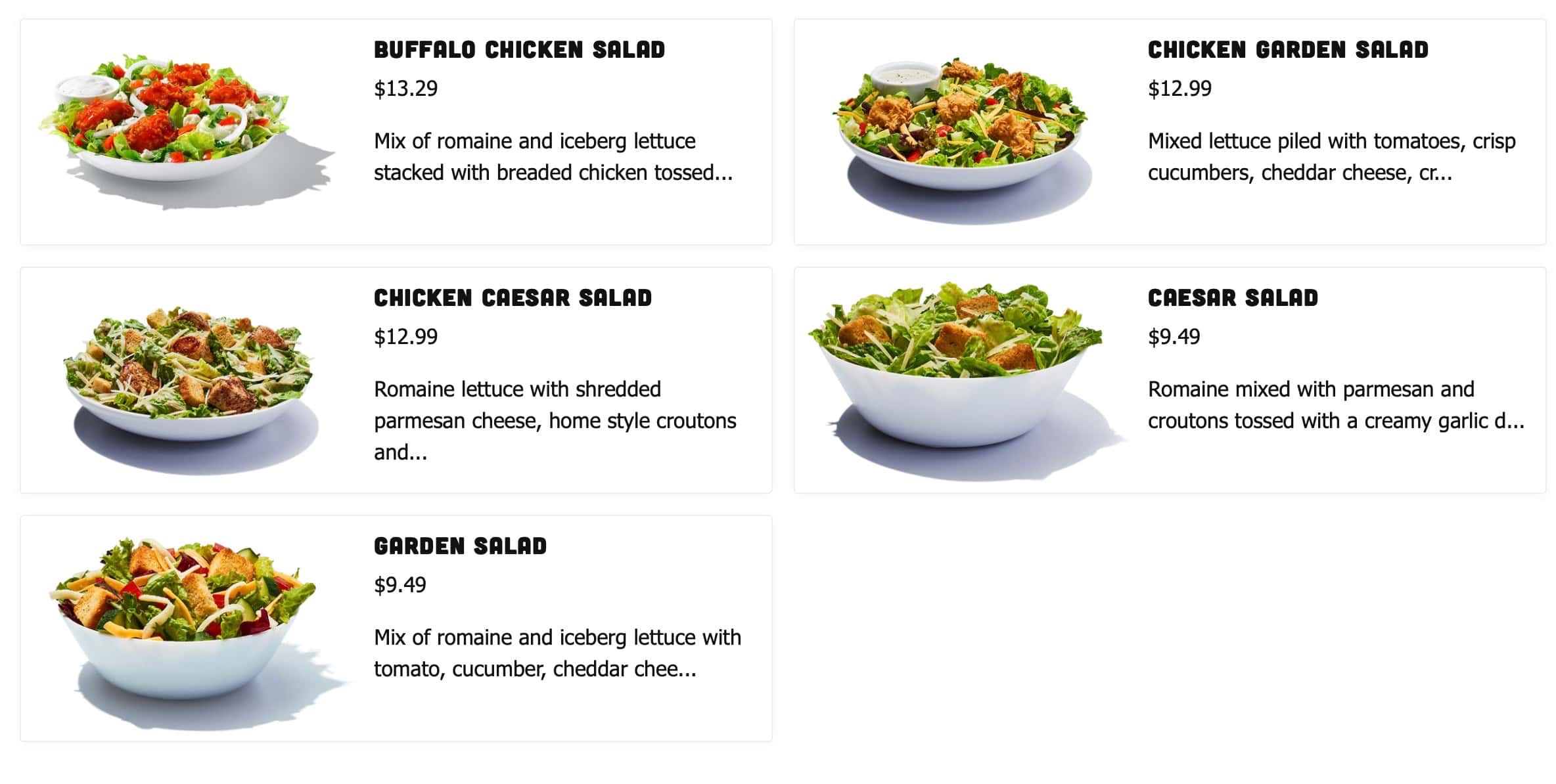 Hooters Salads Menu