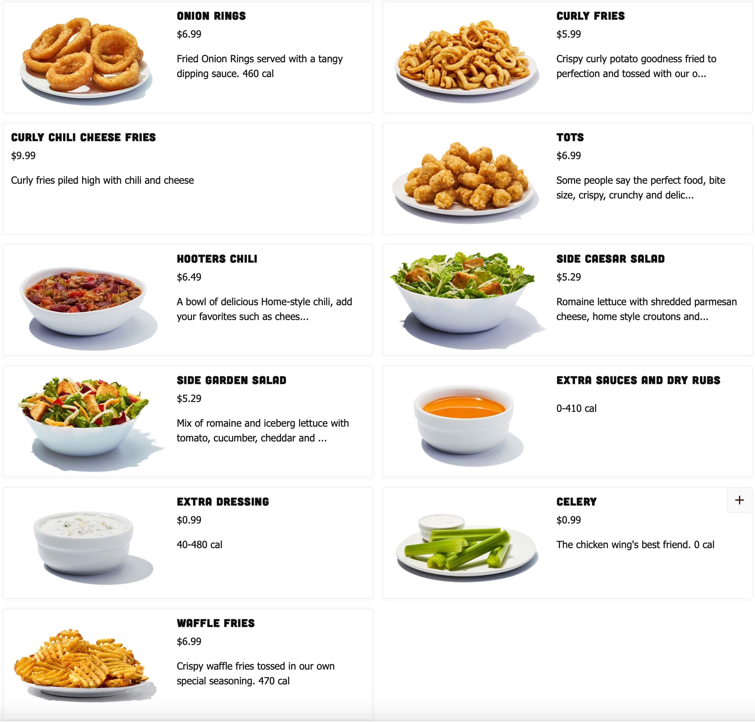 Hooters Sides Menu