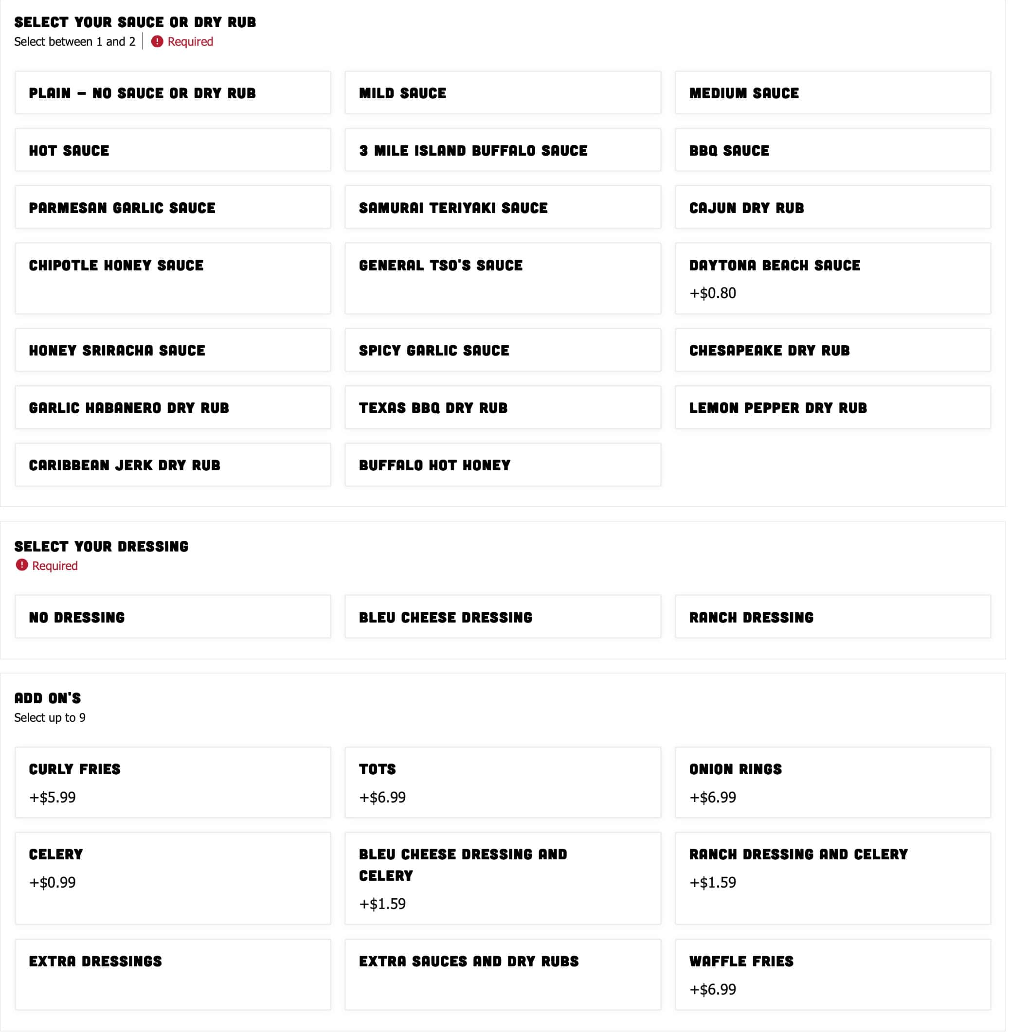 Hooters Wings Menu