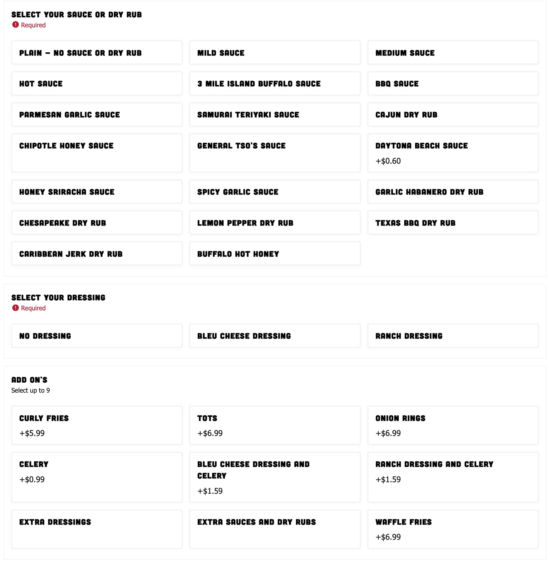 Hooters Wings Menu
