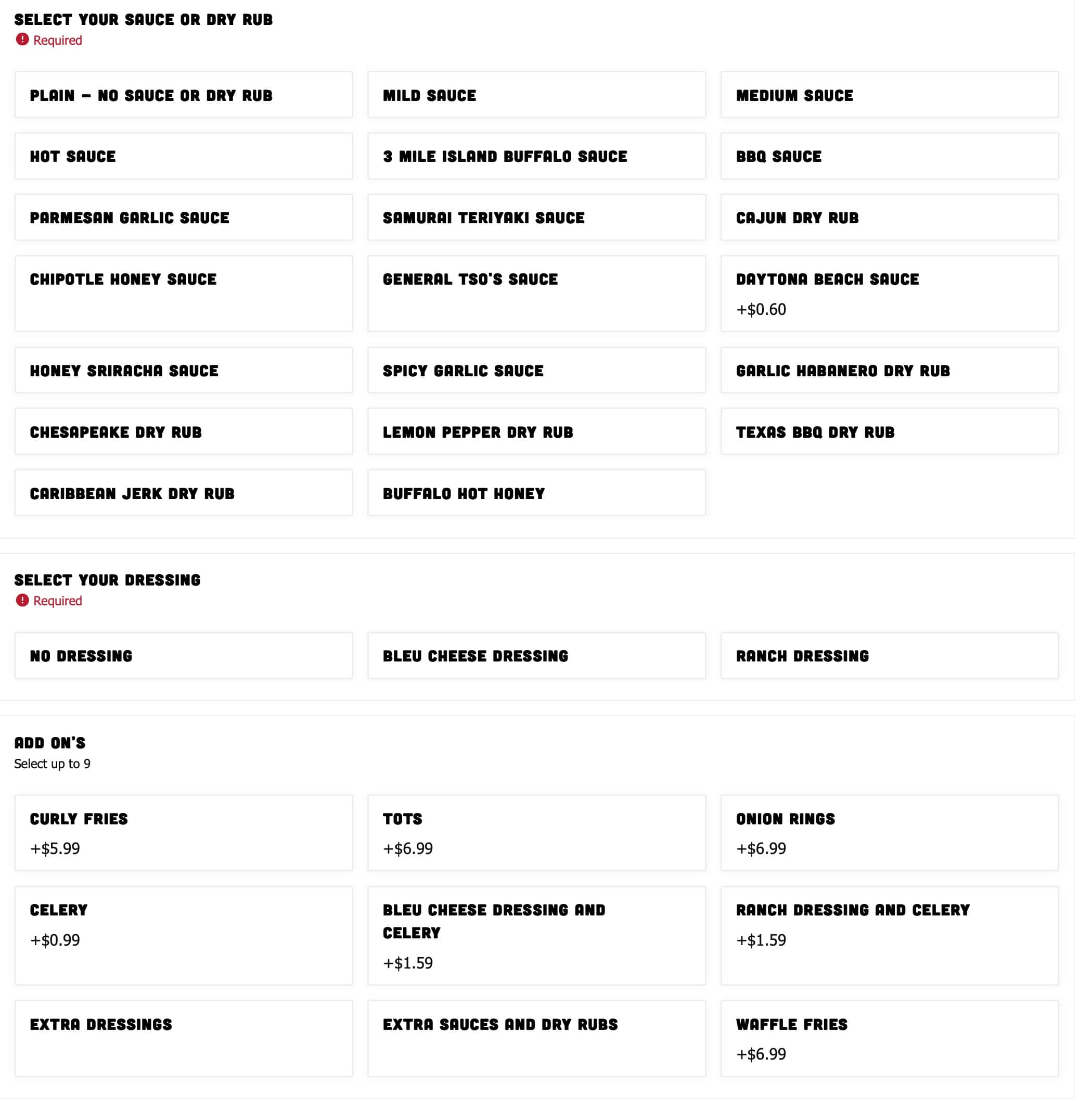 Hooters Wings Menu