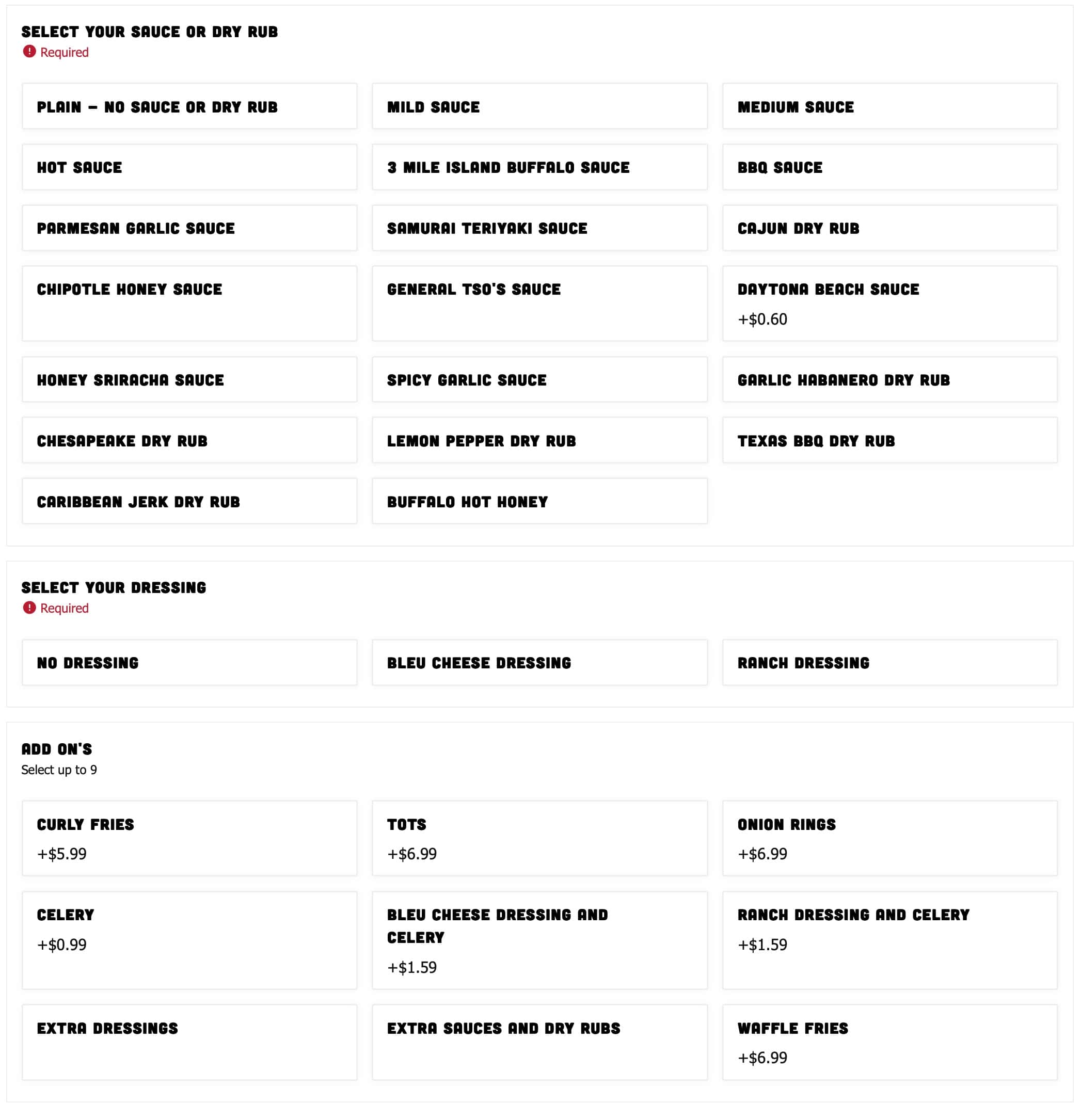 Hooters Wings Menu