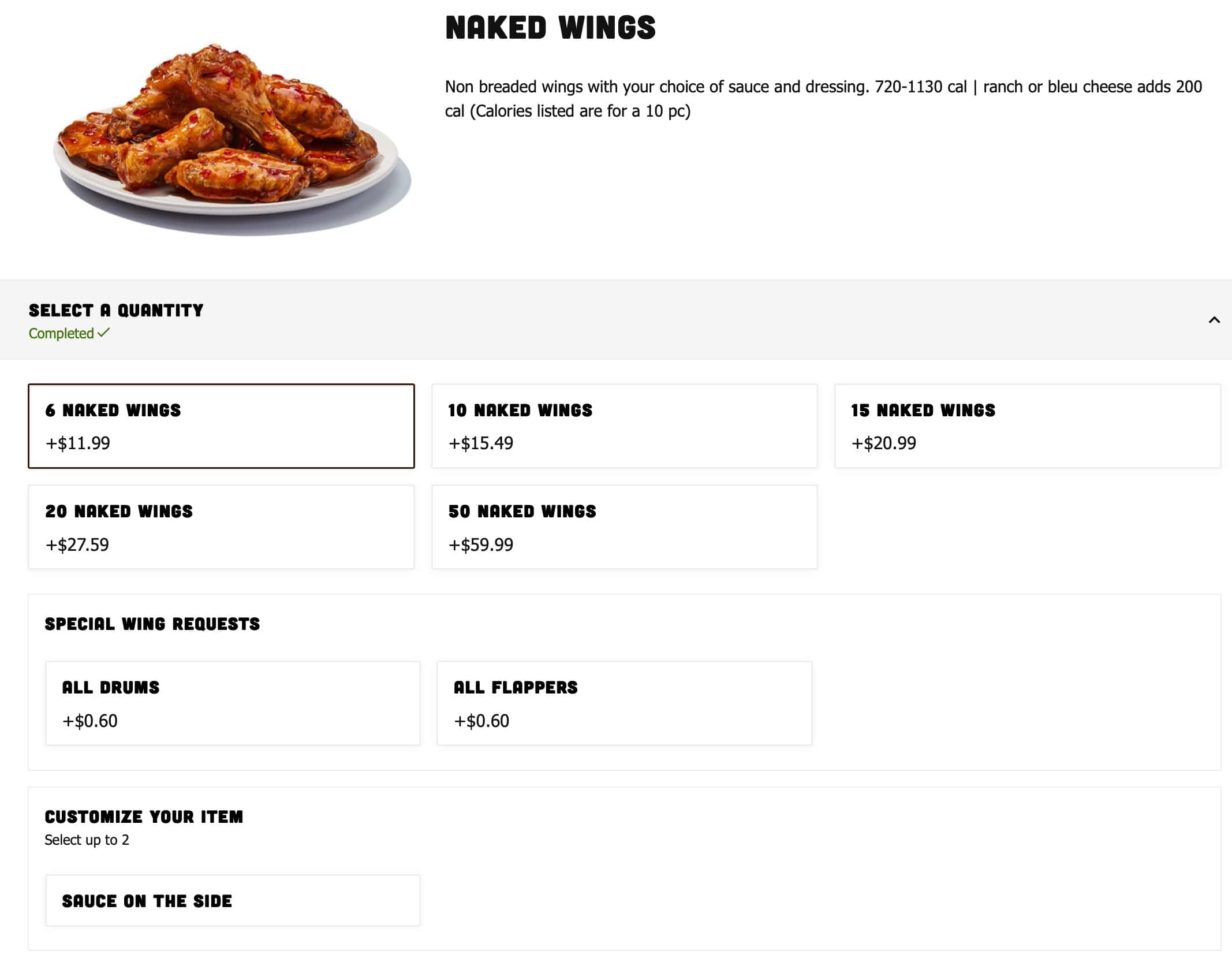 Hooters Wings Menu