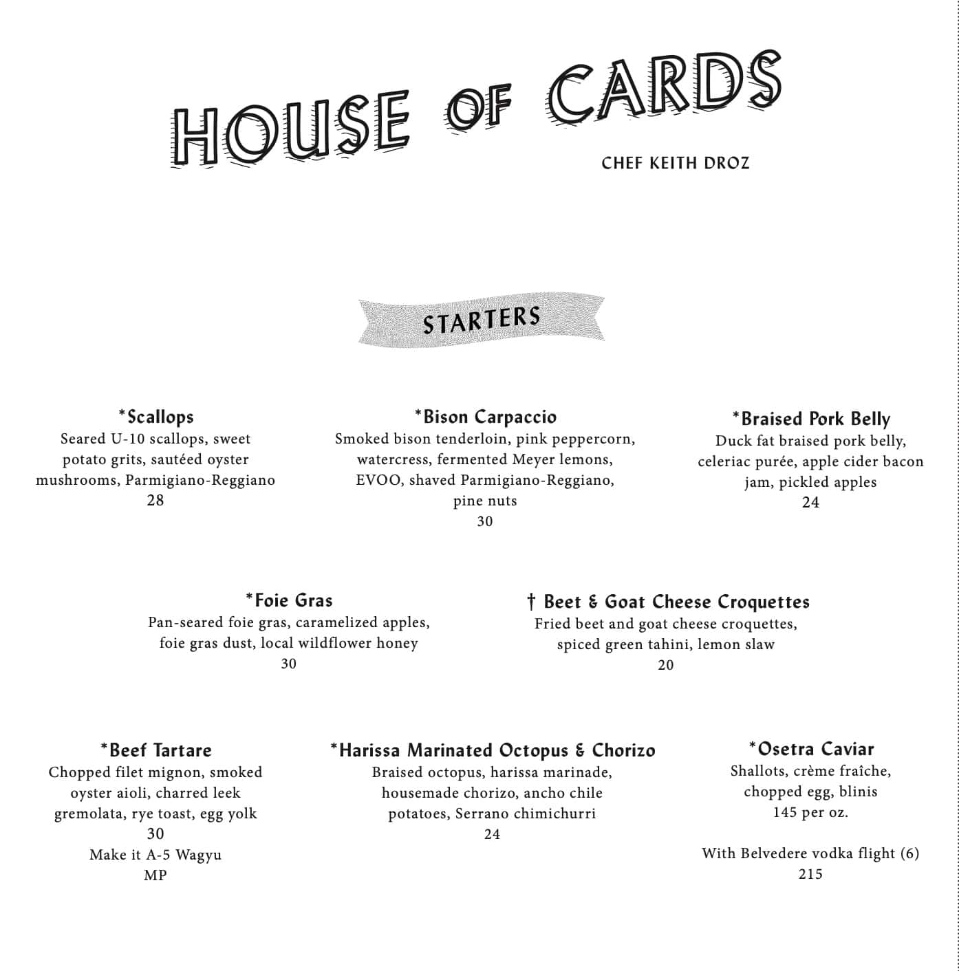 House of Cards Dinner Menu