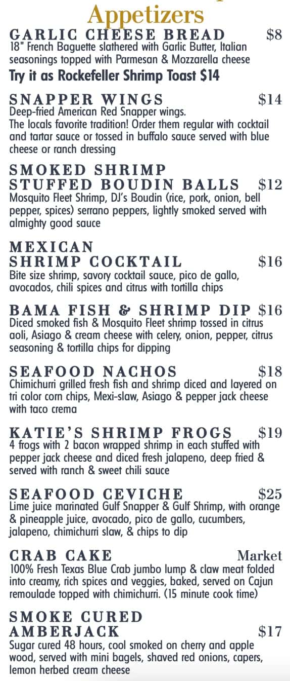 Katie's Seafood House Appetizers Menu