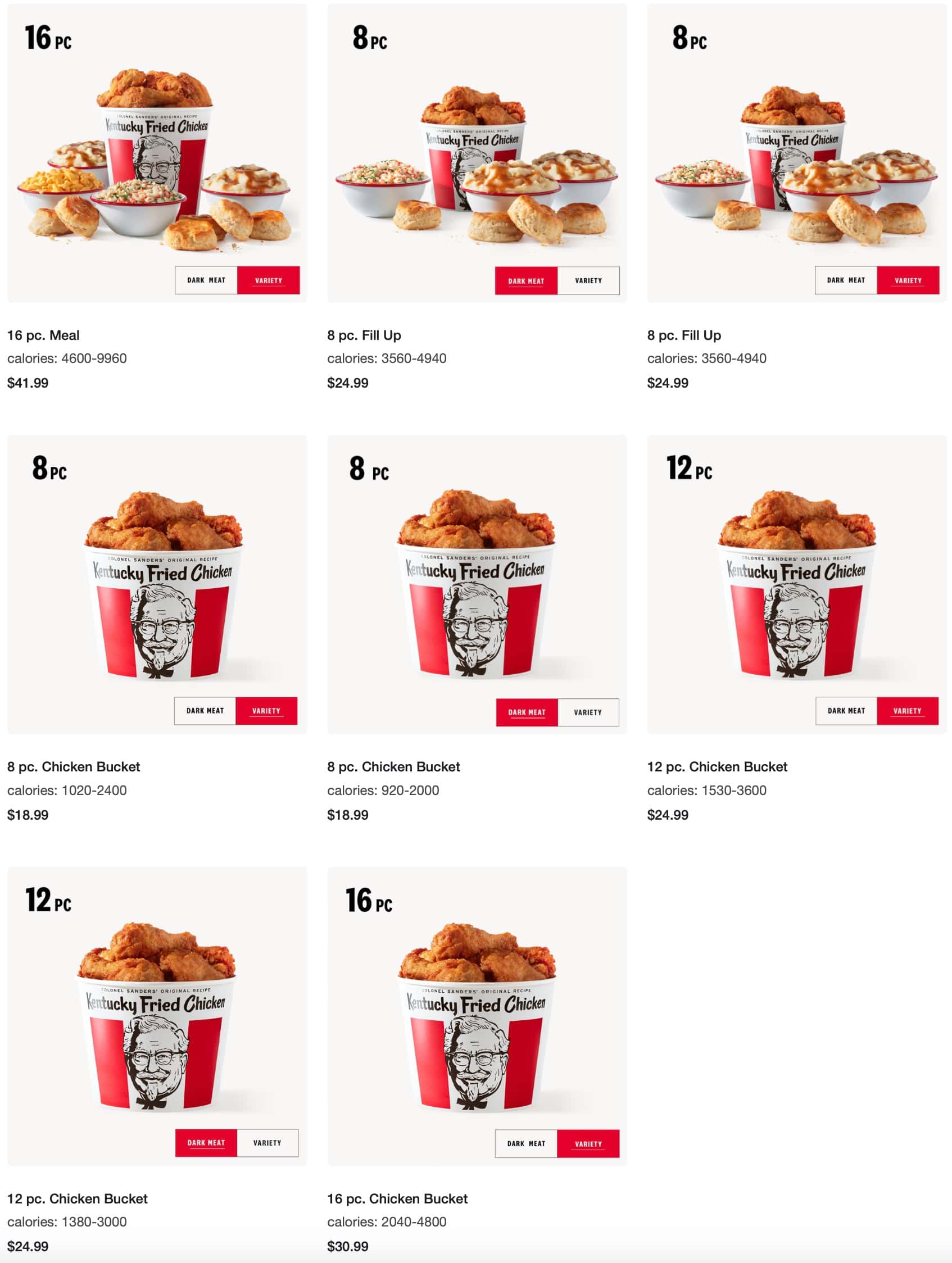 KFC Anchorage Buckets Menu