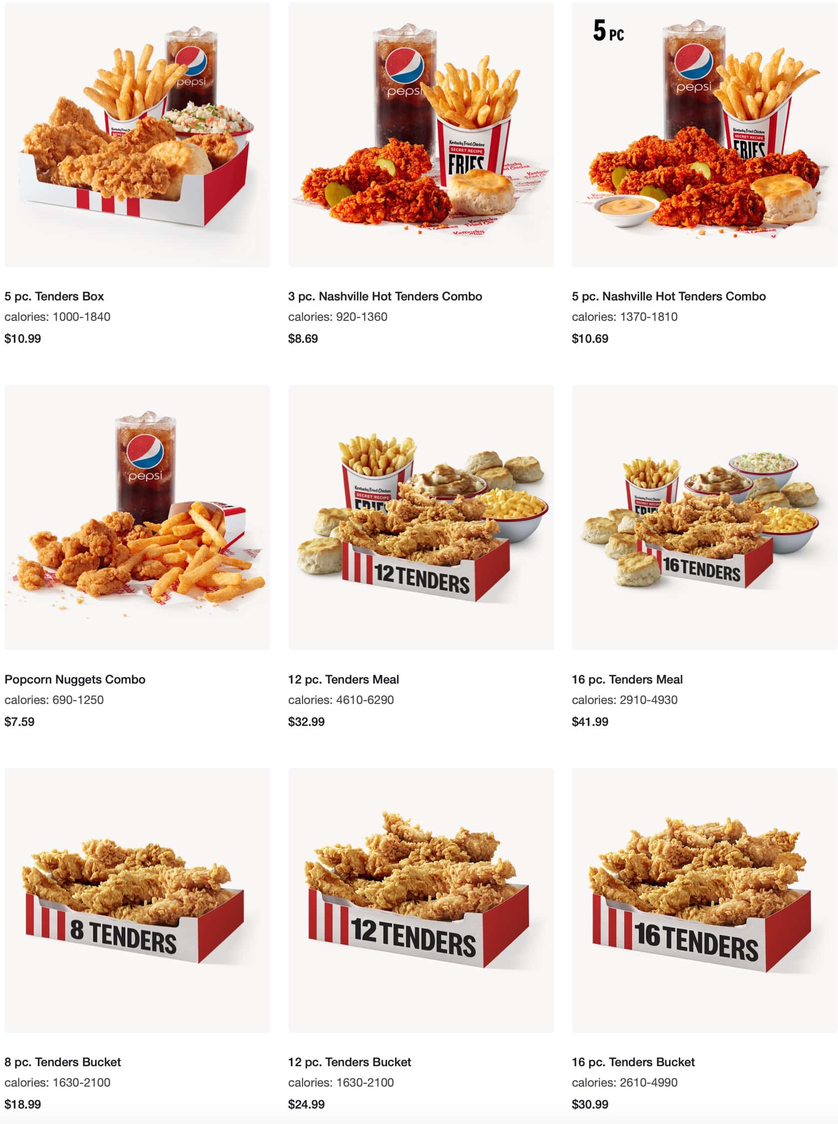 KFC Anchorage Tenders Menu