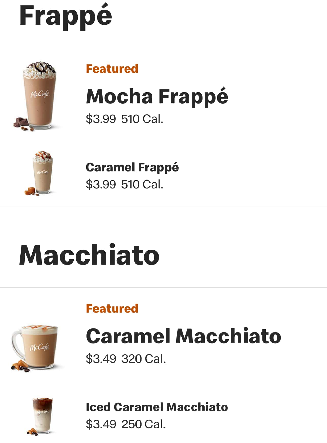McDonald's Anchorage McCafe Menu