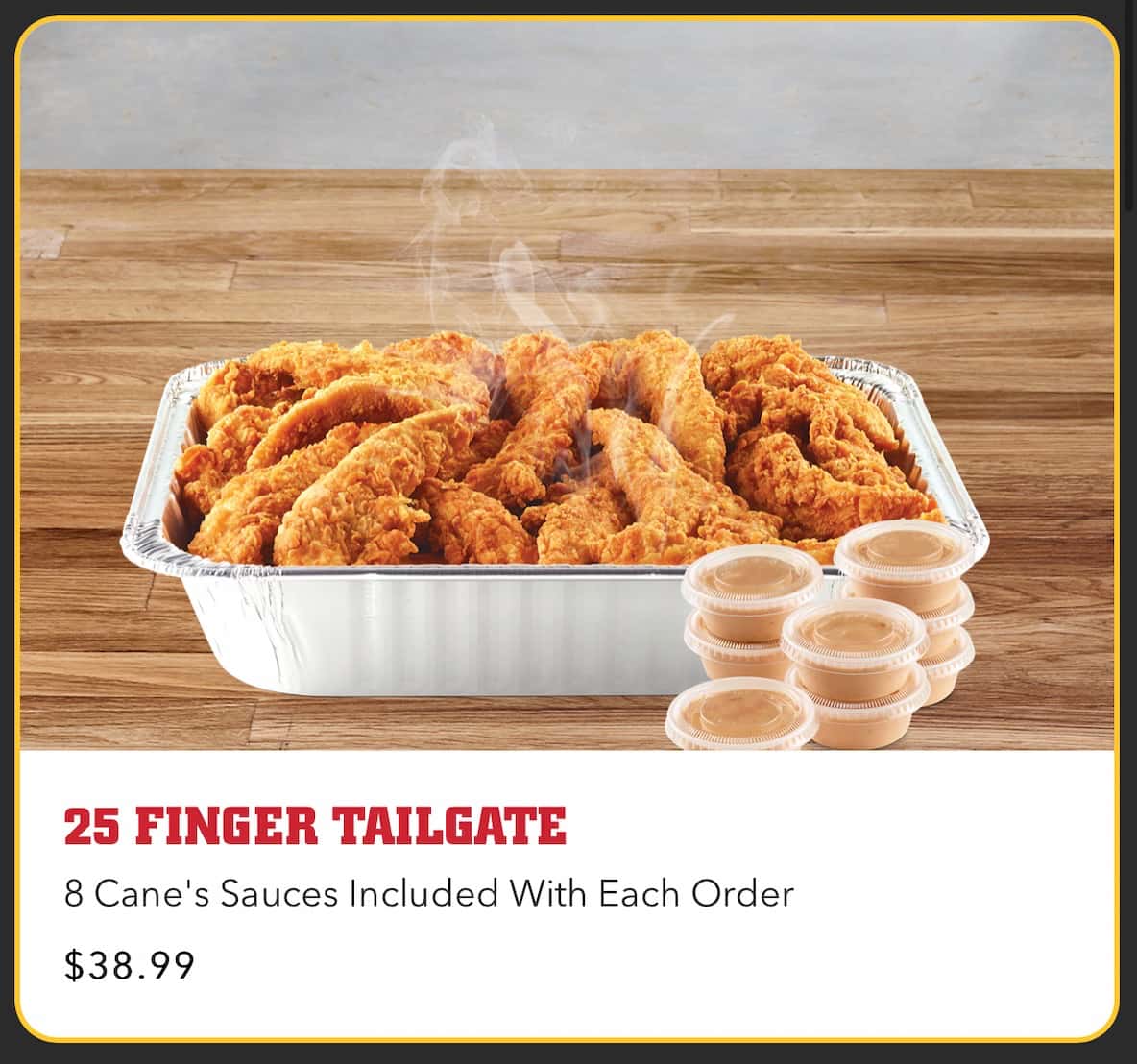 Raising Cane's Tailgates Menu