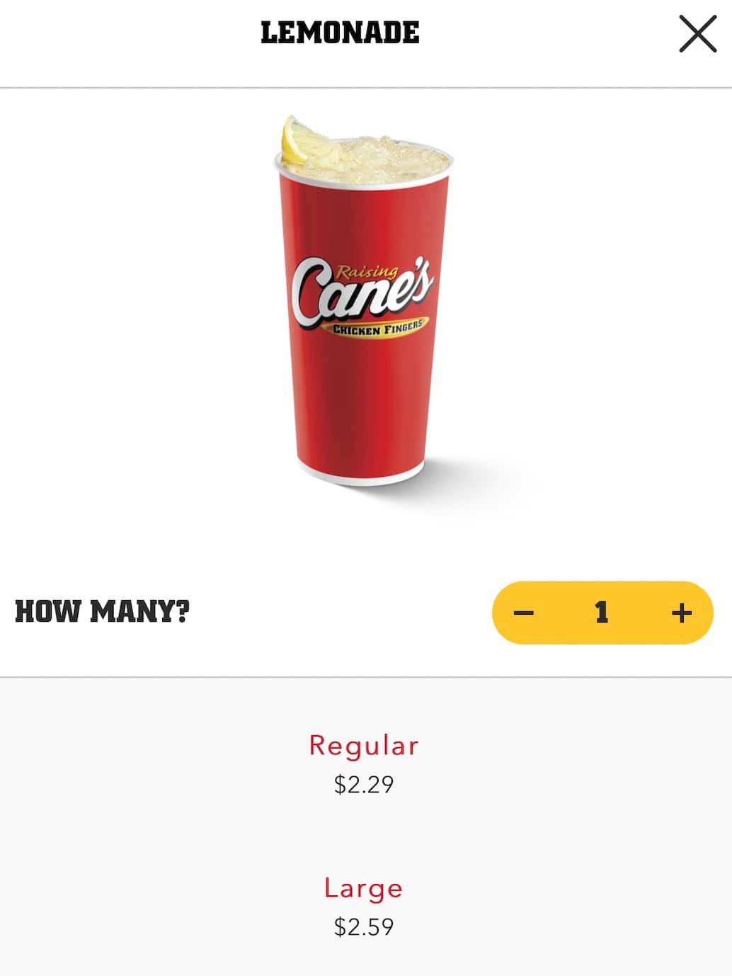 Raising Cane's  Drinks Menu