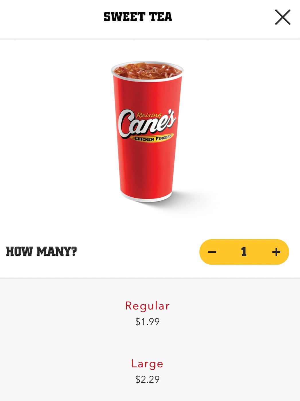 Raising Cane's  Drinks Menu