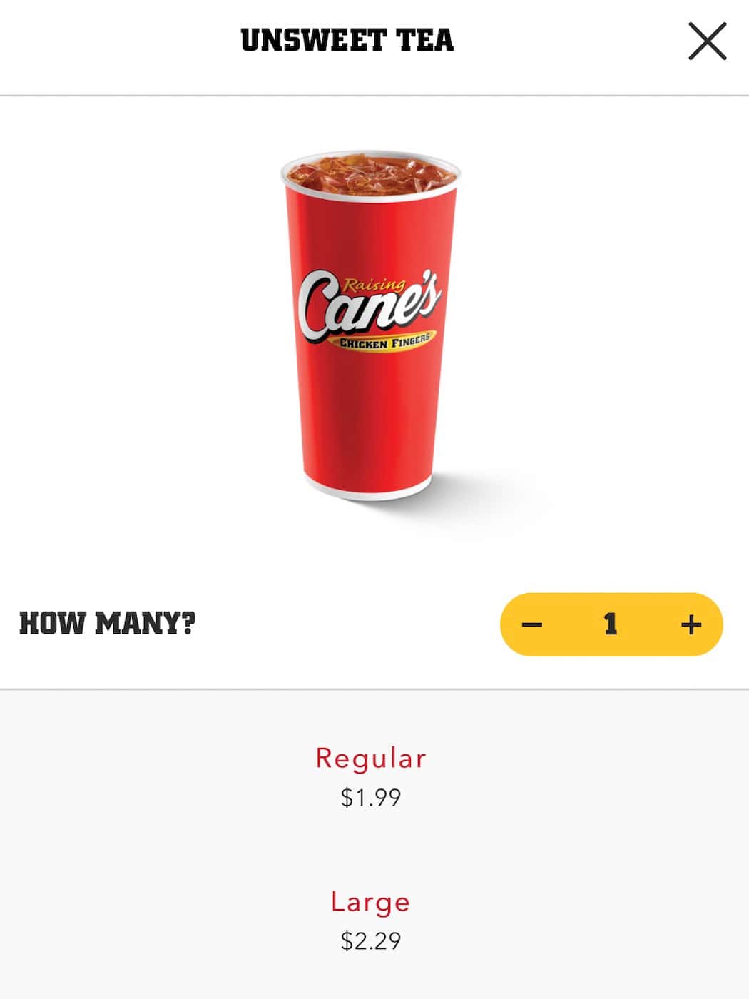 Raising Cane's  Drinks Menu