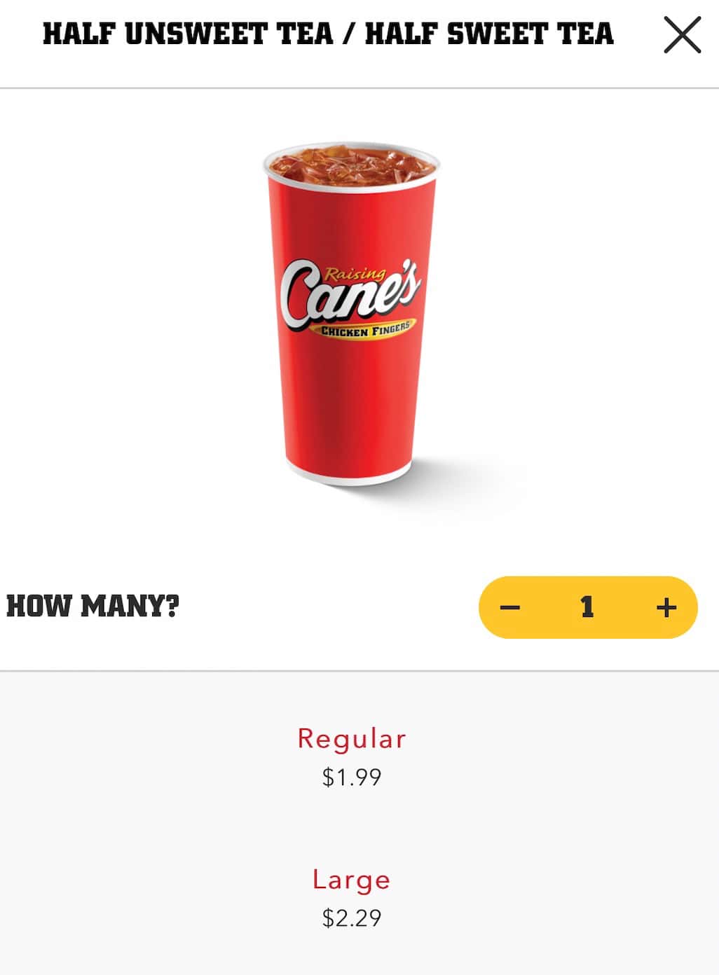 Raising Cane's  Drinks Menu