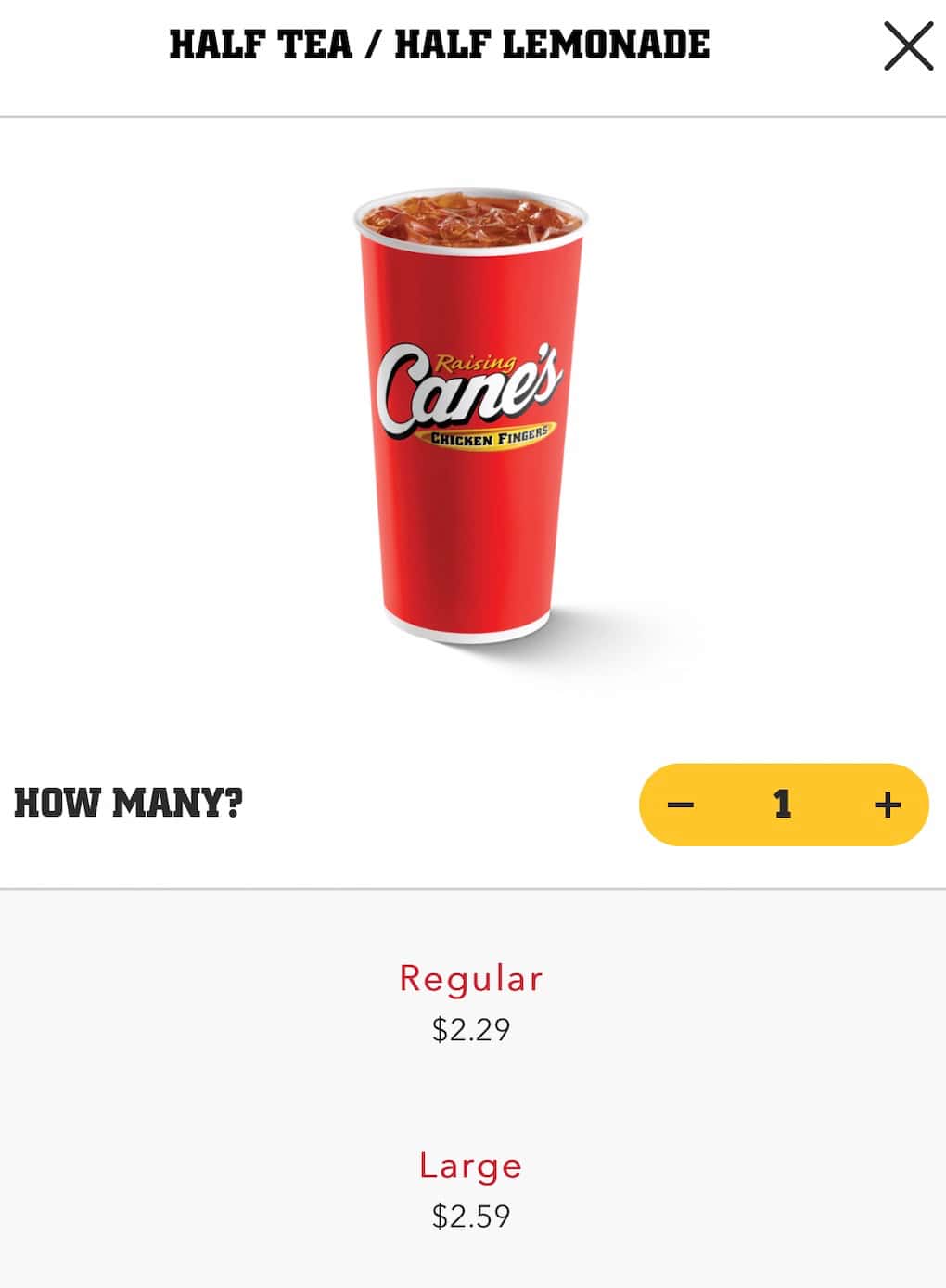 Raising Cane's  Drinks Menu