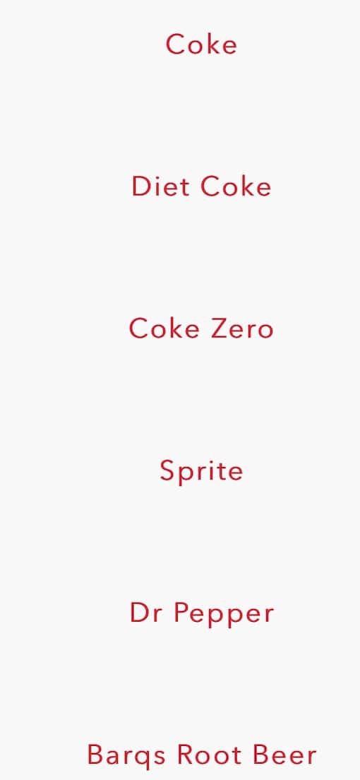 Raising Cane's  Drinks Menu