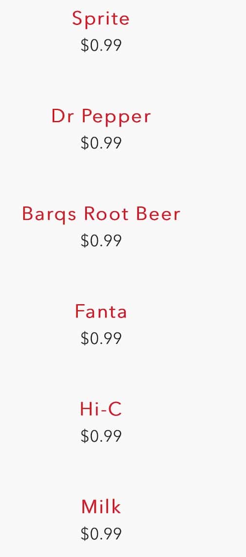 Raising Cane's  Drinks Menu