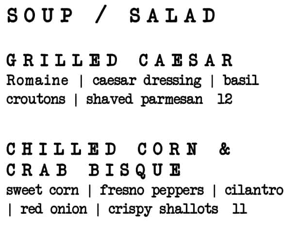 Red Sky Cafe Soup and Salad Menu