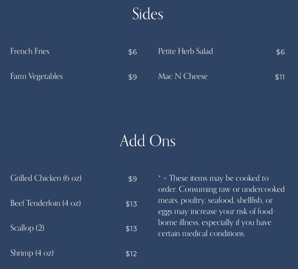 True Blue Butcher and Table Lunch Menu