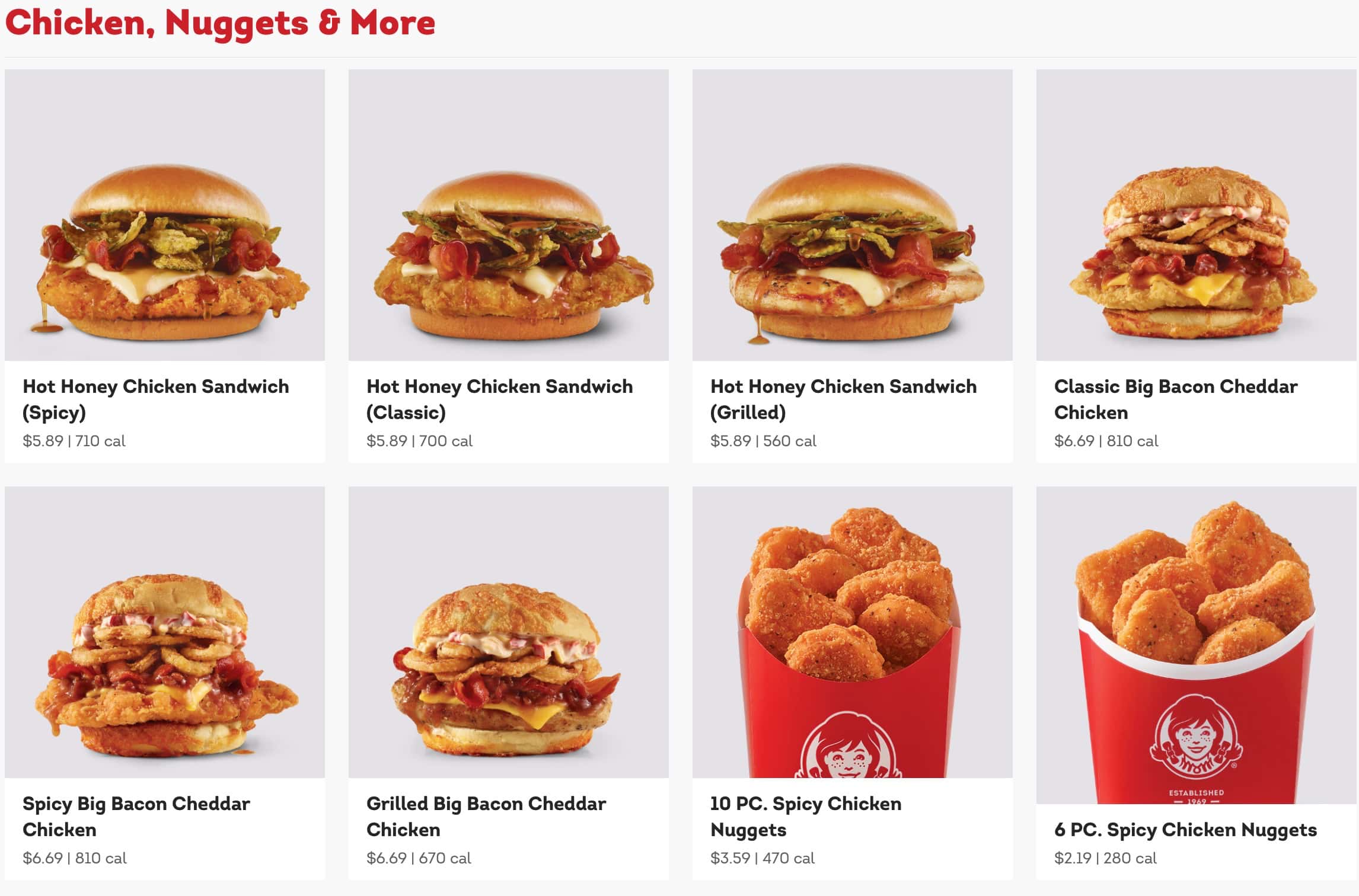 Wendy\'s Chicken Nuggets and More Menu