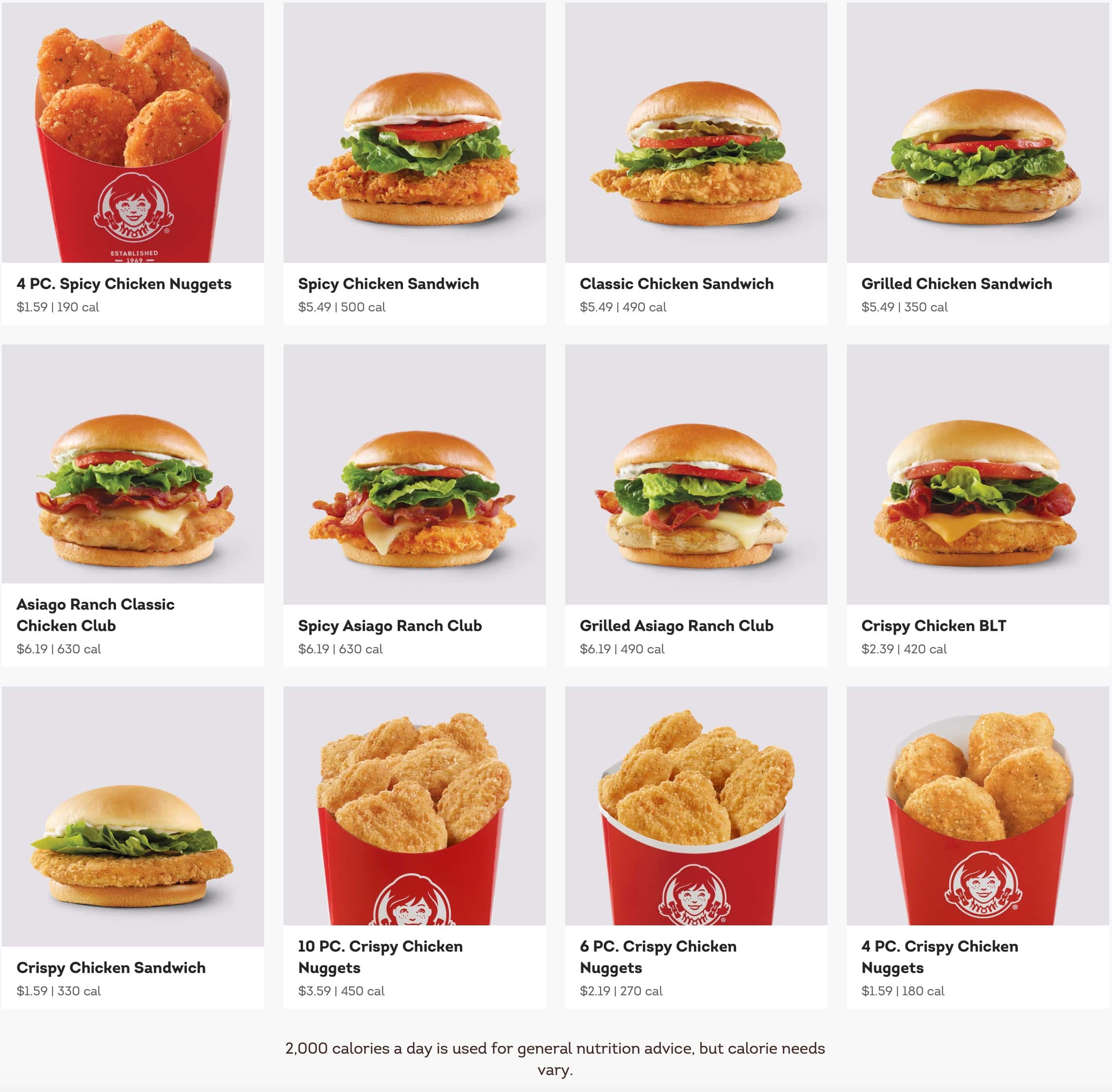 Wendy\'s Chicken Nuggets and more Menu