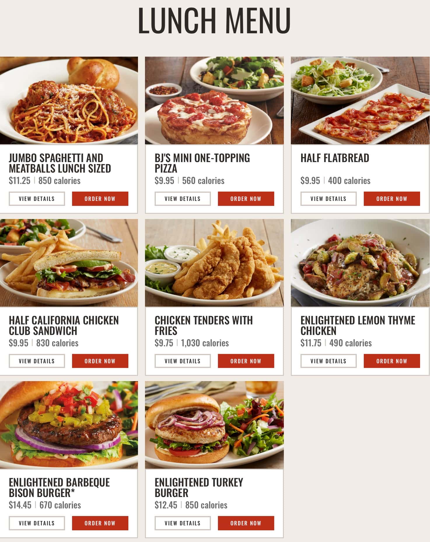 BJ\'s Restaurant and Brewhouse Lunch Menu
