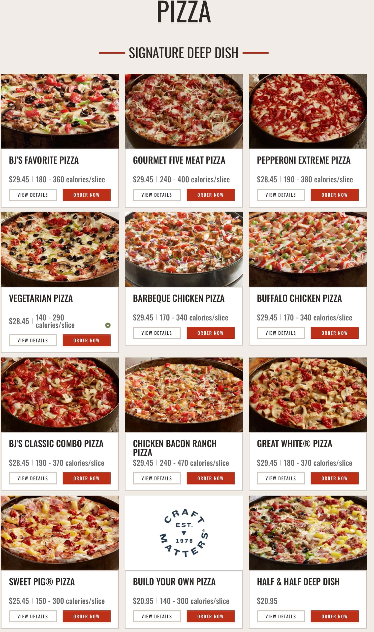 BJ\'s Restaurant and Brewhouse Pizza Menu