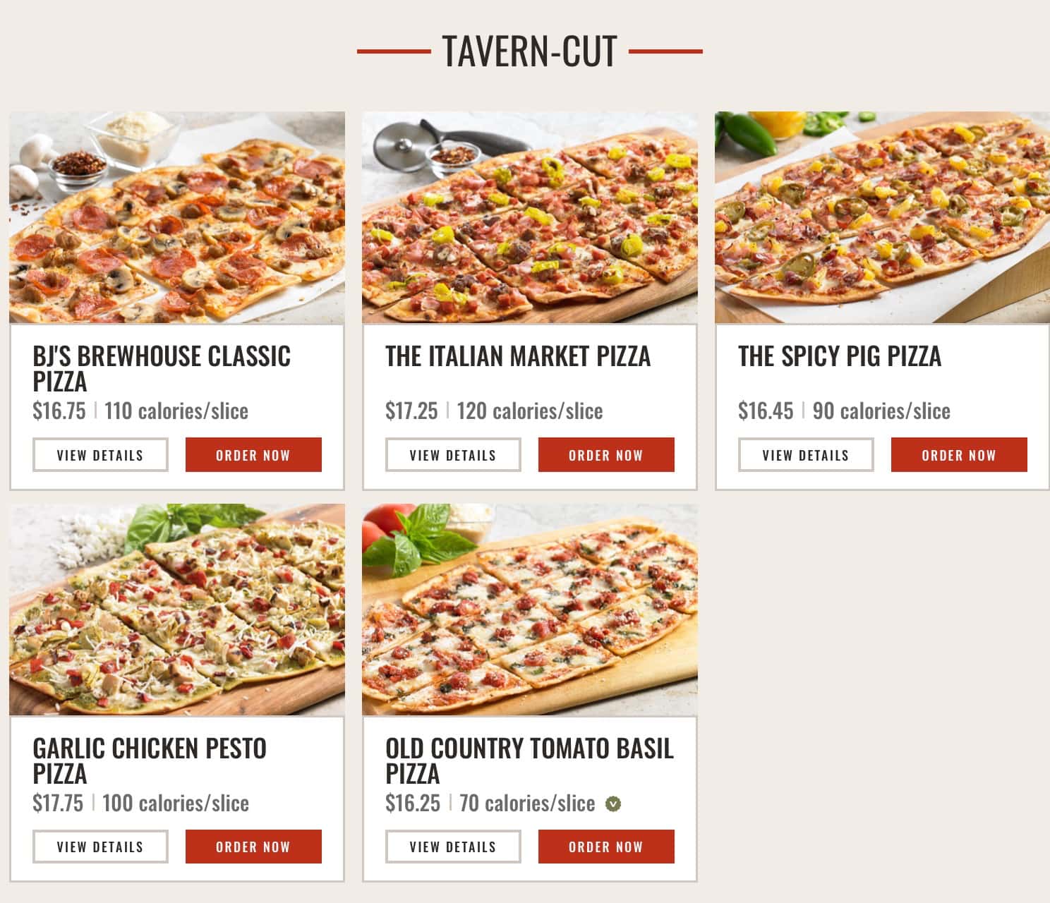 BJ\'s Restaurant and Brewhouse Pizza Menu