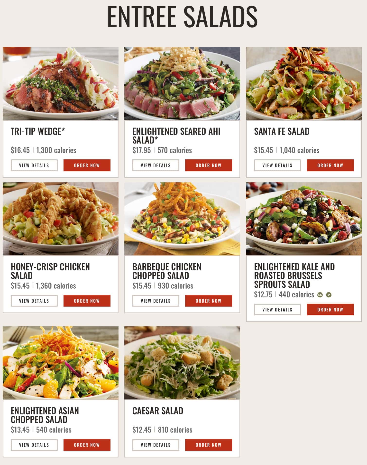 BJ\'s Restaurant and Brewhouse Entree Salads Menu