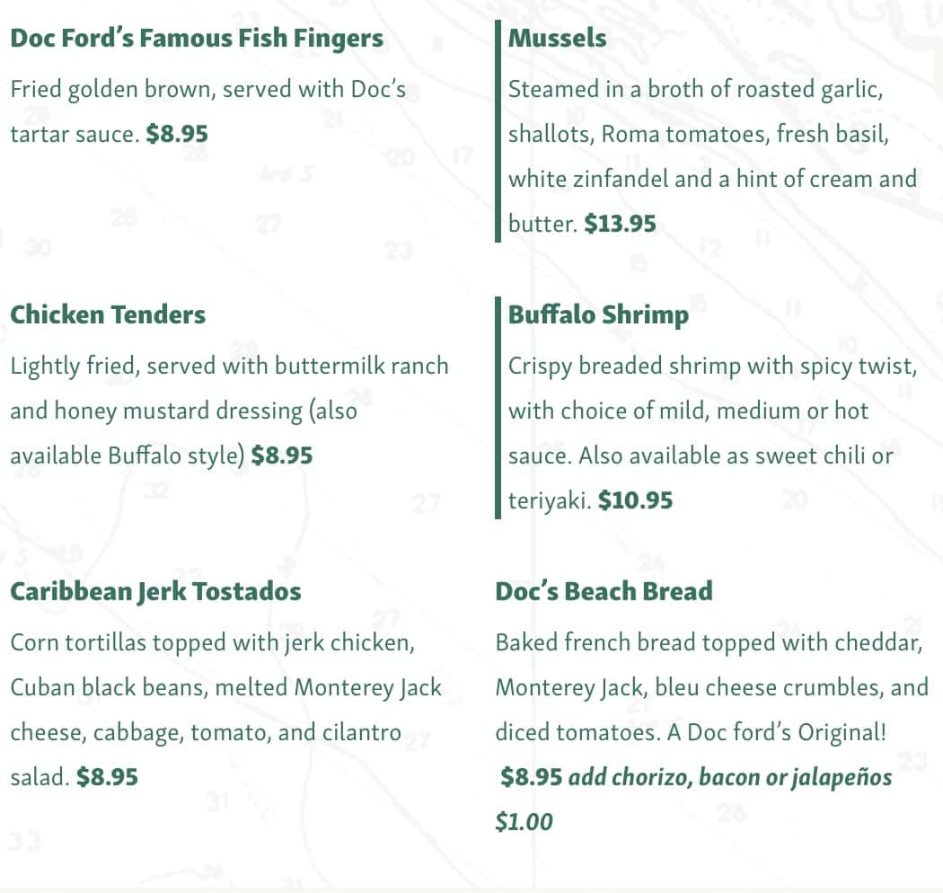 Doc Ford's Rum Bar and Grille Appetizer Menu