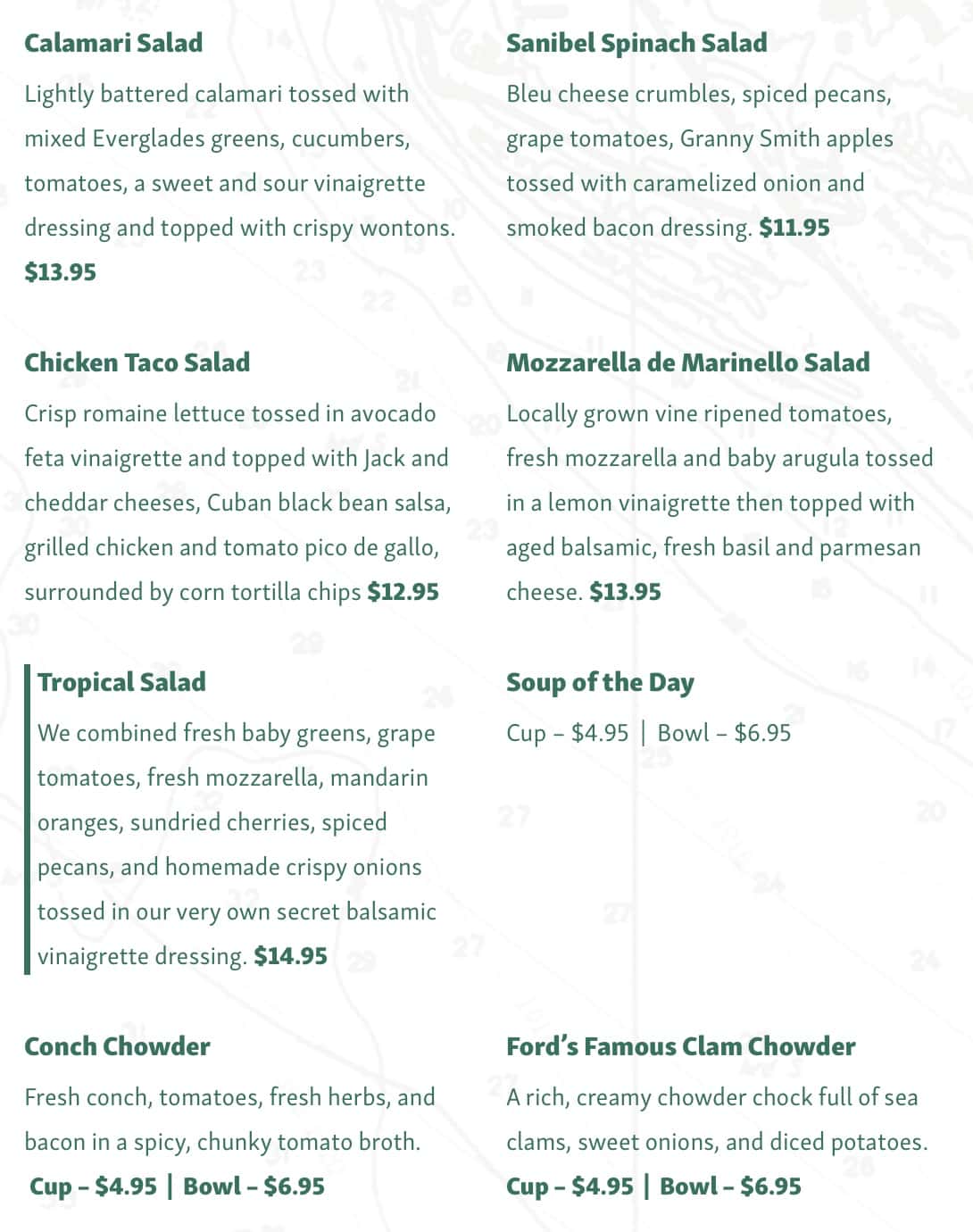 Doc Ford's Rum Bar and Grille Soup and Salad Menu