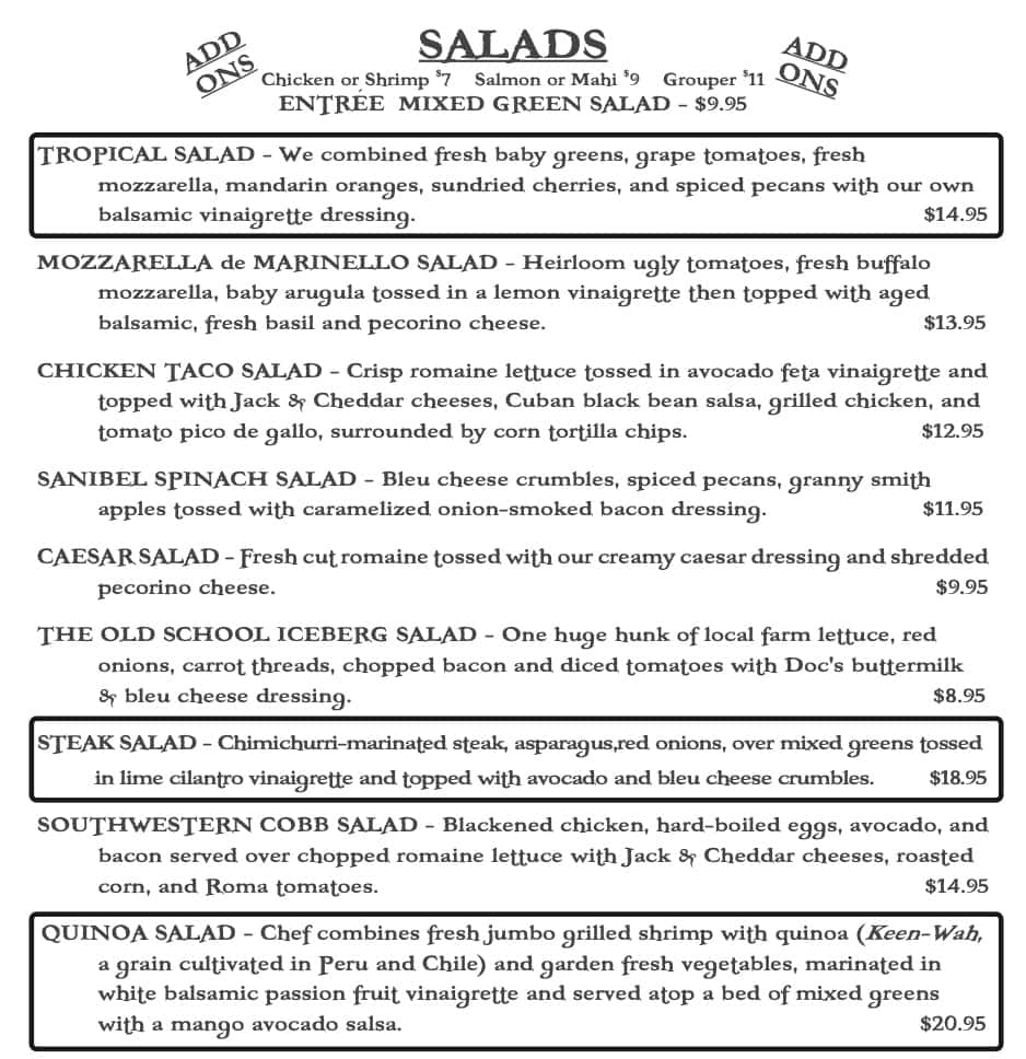 Doc Ford's Rum Bar and Grille Gluten Free Menu