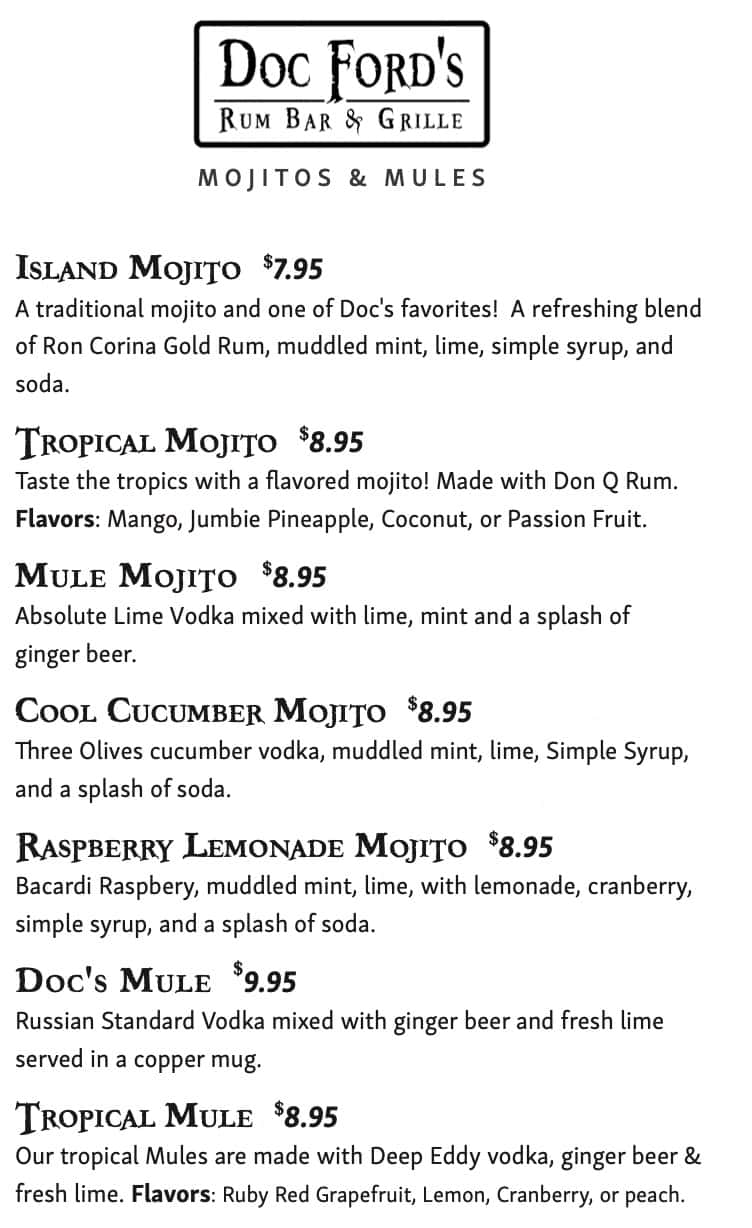 Doc Ford's Rum Bar and Grille Drink Menu