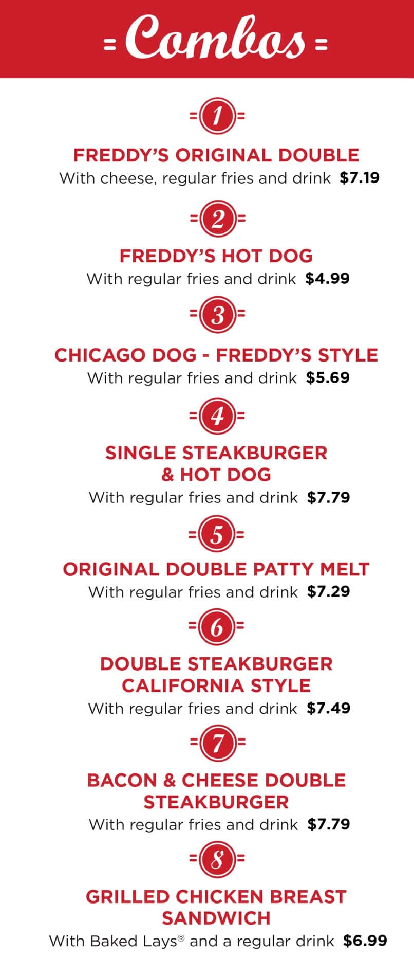 Freddy's Frozen Custard and Steakburgers Wichita Falls Combos Menu