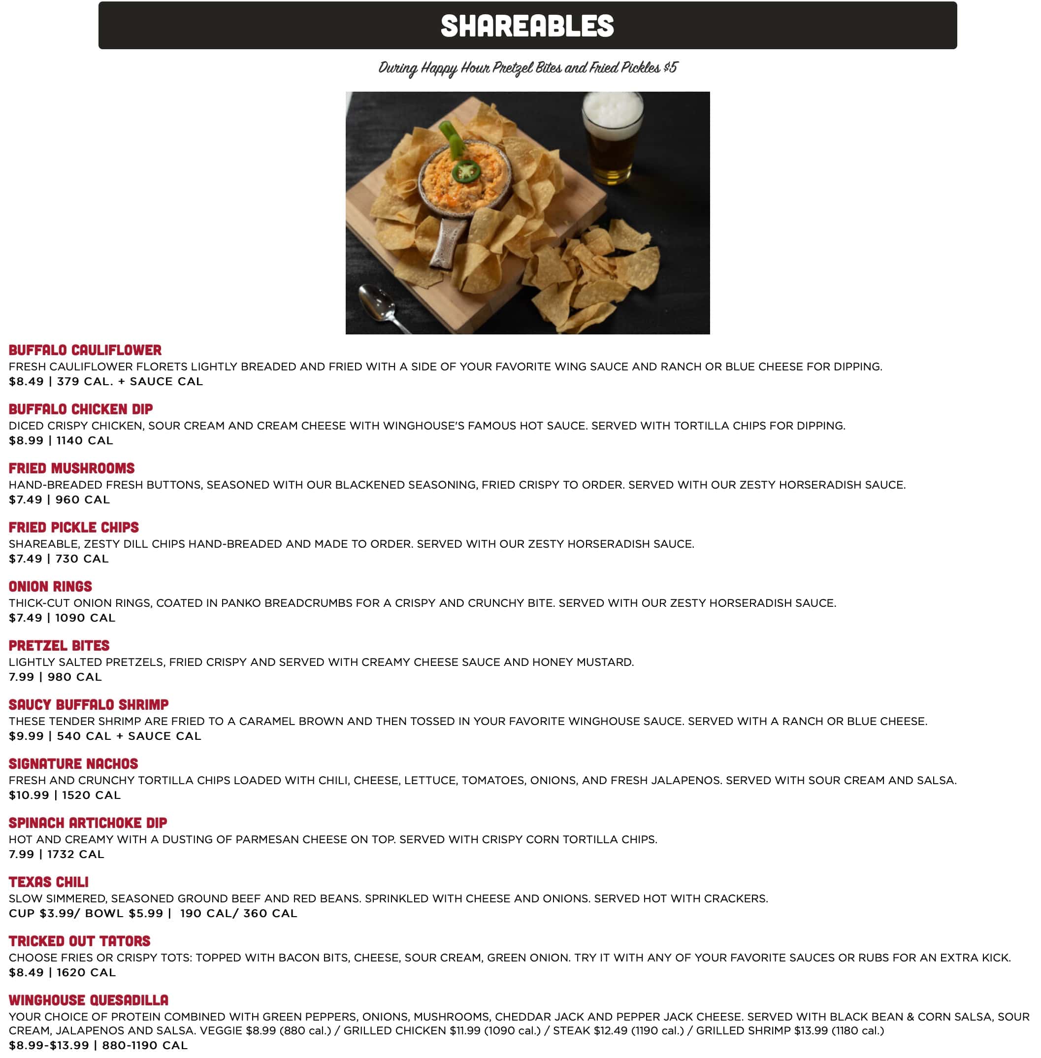 Ker's WingHouse Bar and Grill Shareables Menu