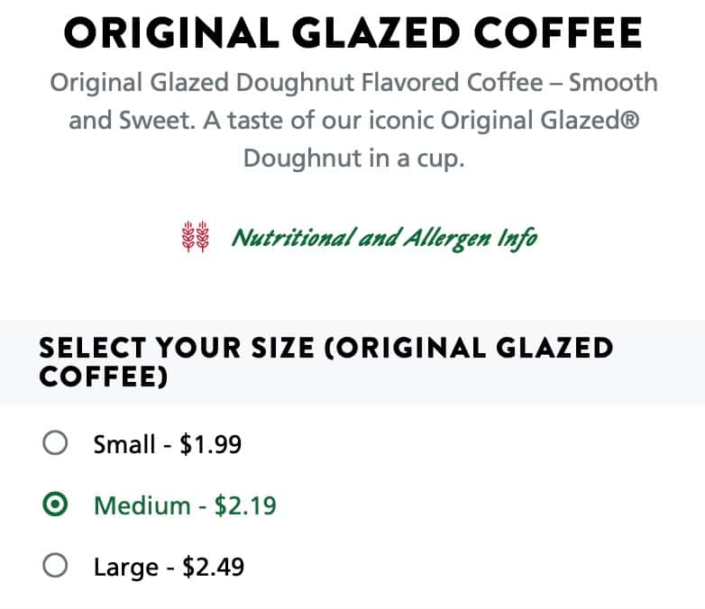Krispy Kreme Anchorage Coffee Menu