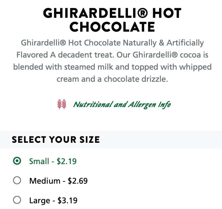 Krispy Kreme Anchorage Hot Chocolate and Milk Menu