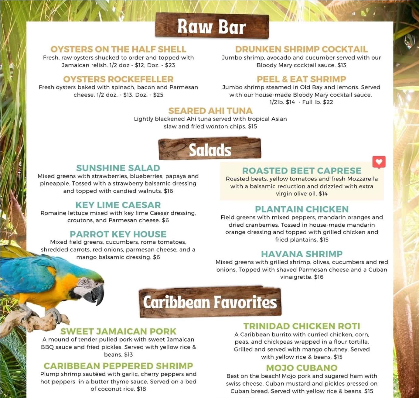Parrot Key Caribbean Grill Lunch Menu