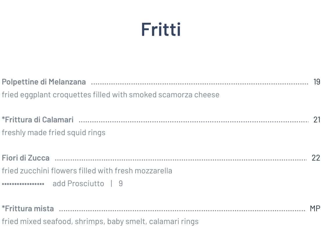 Sapore di Mare Italian Seafood Fritti Menu