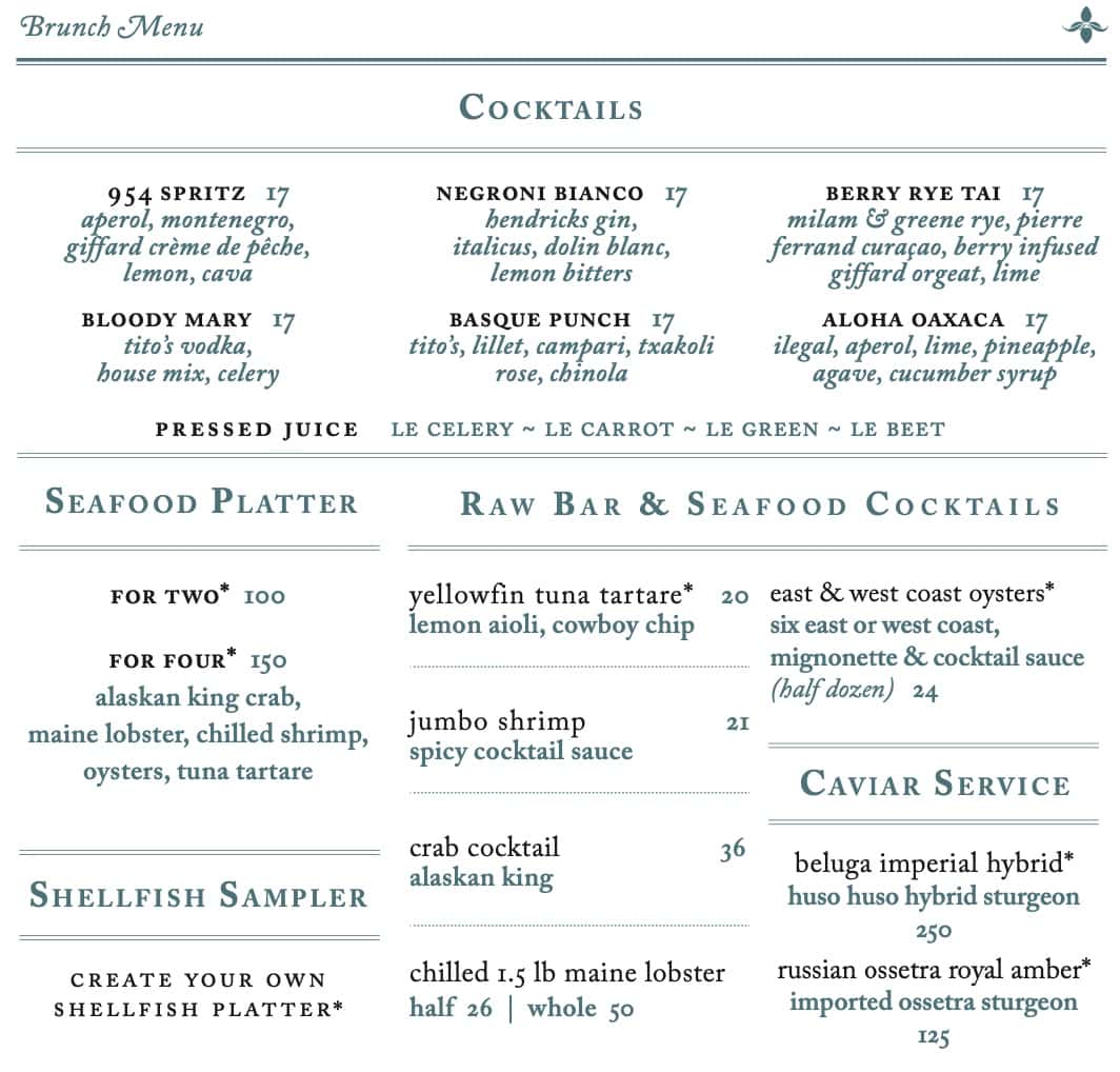 Steak 954 Brunch Menu