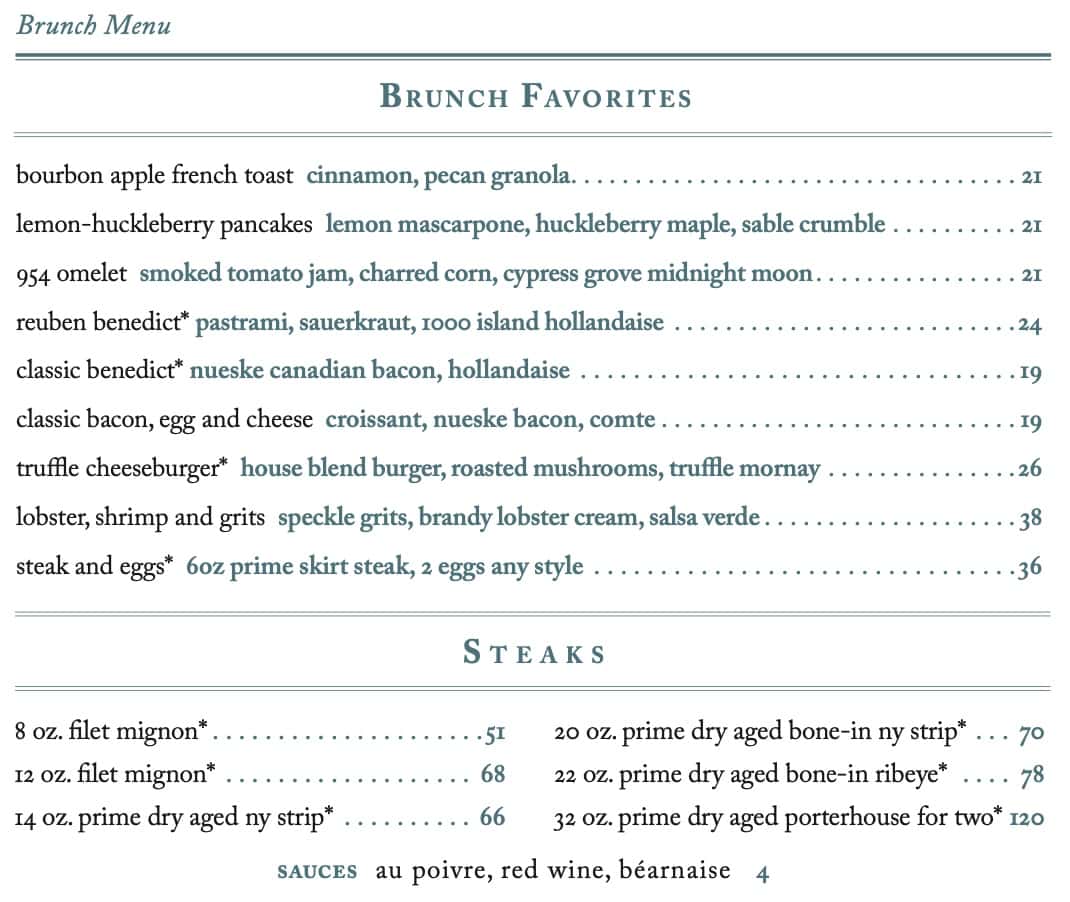 Steak 954 Brunch Menu