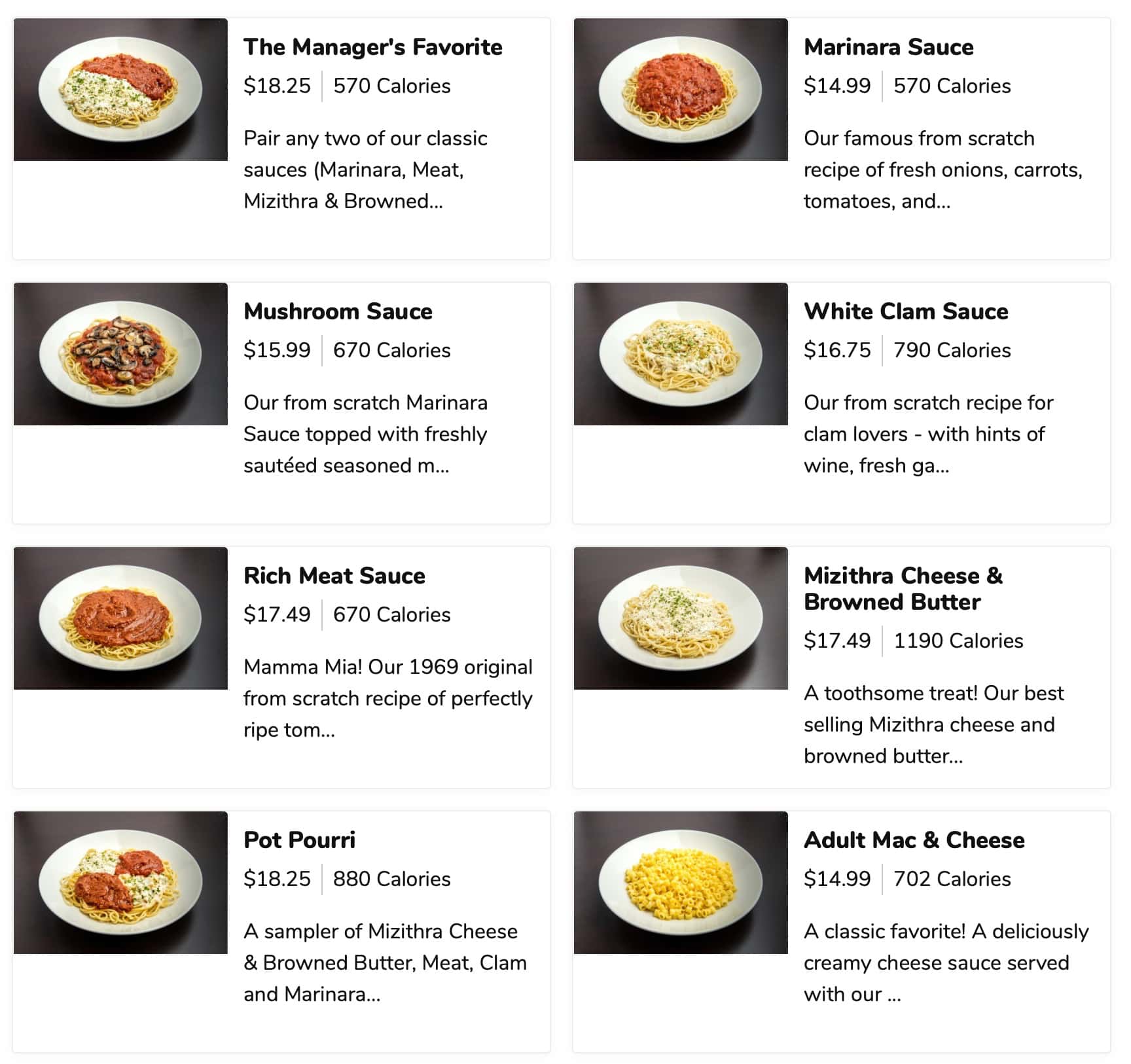 The Old Spaghetti Factory Pasta Classics Menu