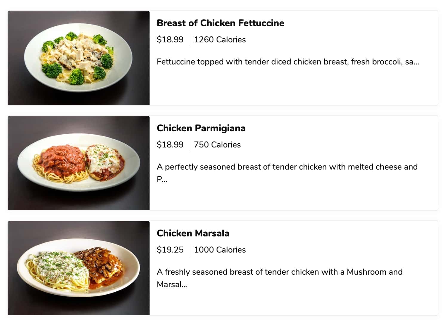 The Old Spaghetti Factory Savory Chicken Menu