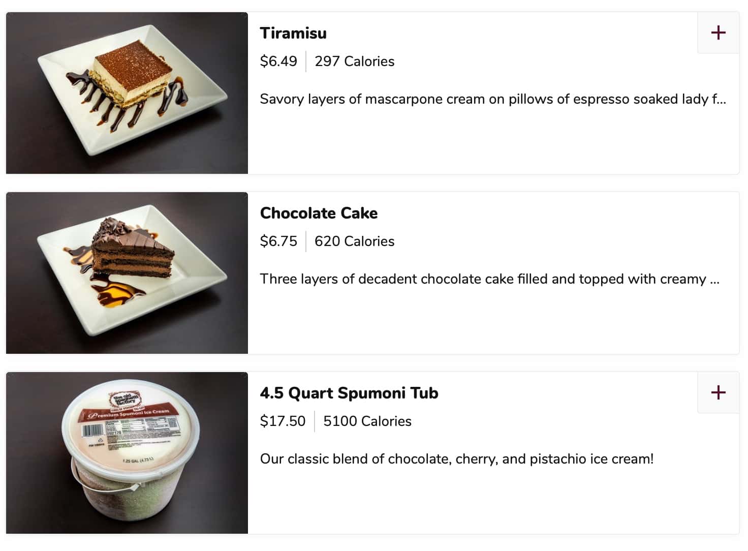 The Old Spaghetti Factory Desserts Menu